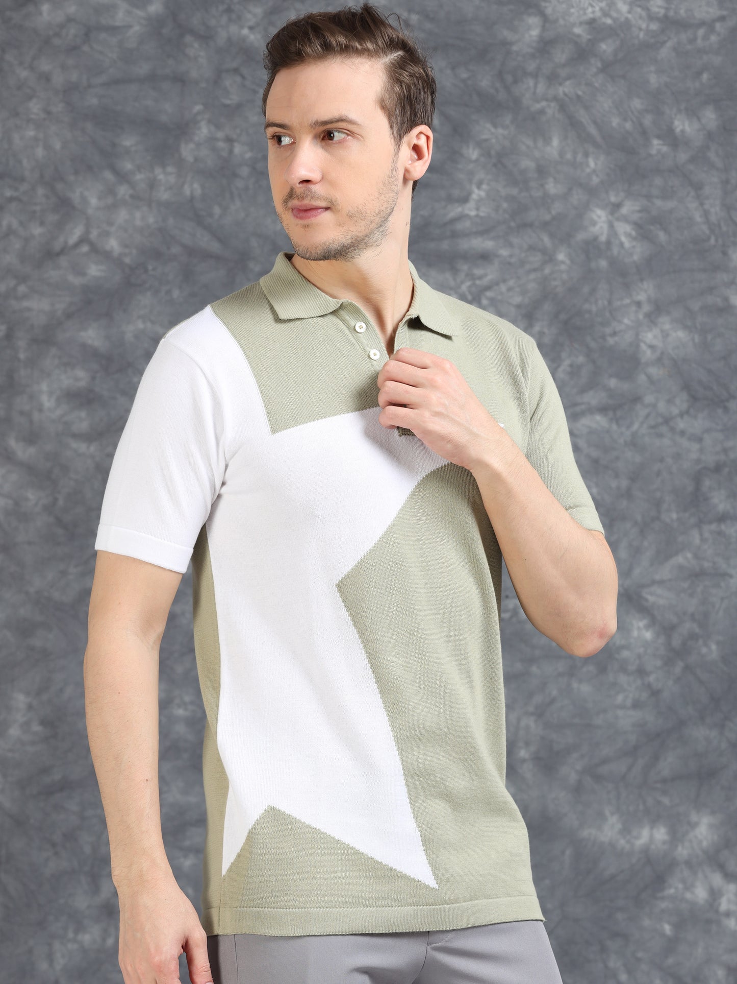 Half Star Design Polo T-Shirt Pistachio