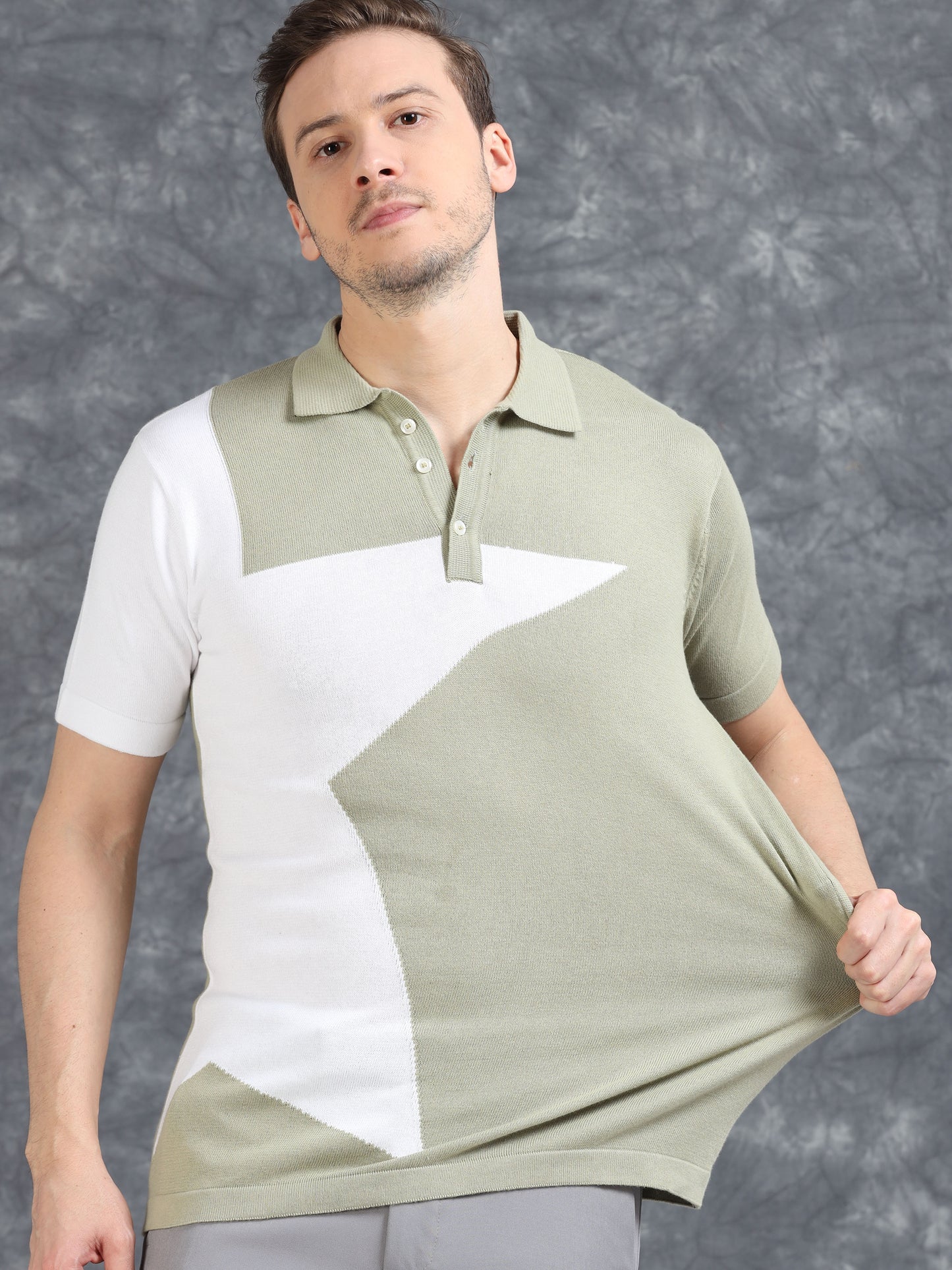 Half Star Design Polo T-Shirt Pistachio