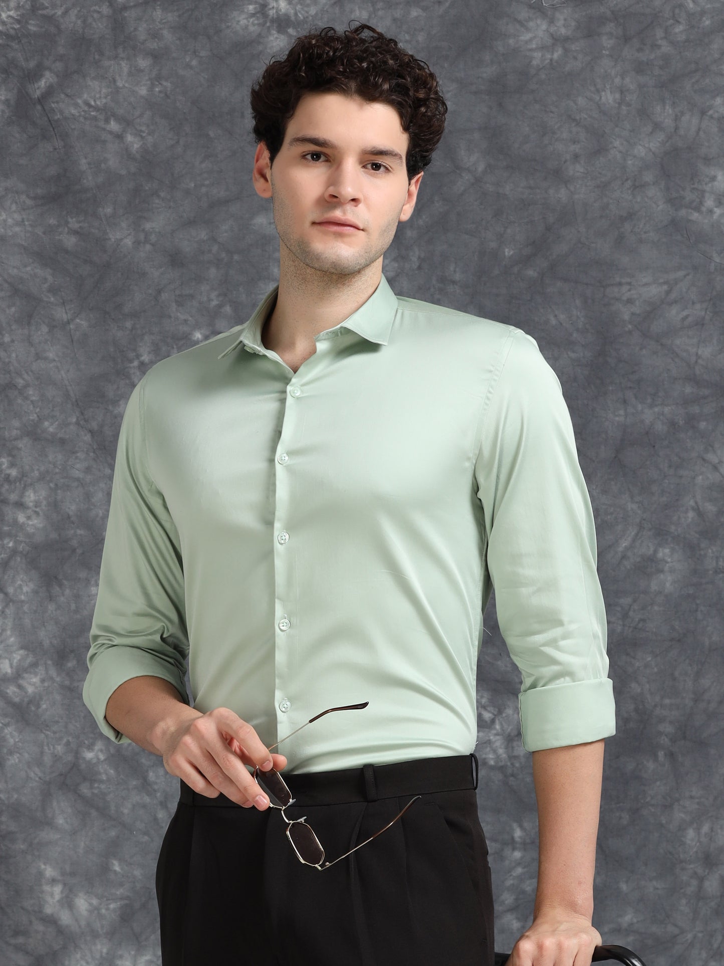 Pistachio 60's Satin lycra Shirt