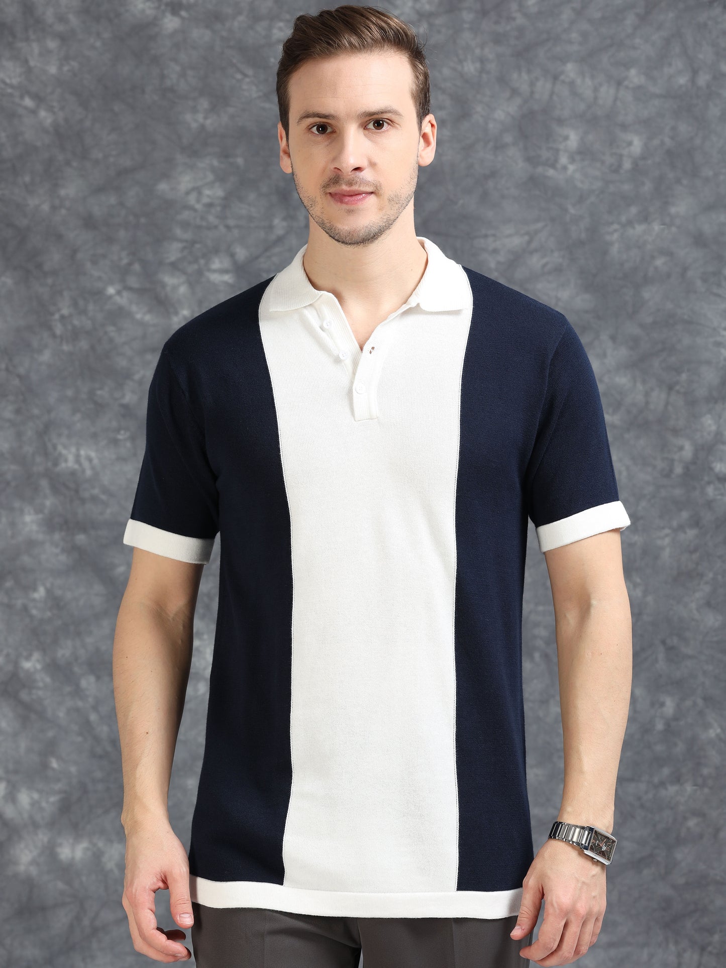 Navy Pannel Design Polo T-shirt