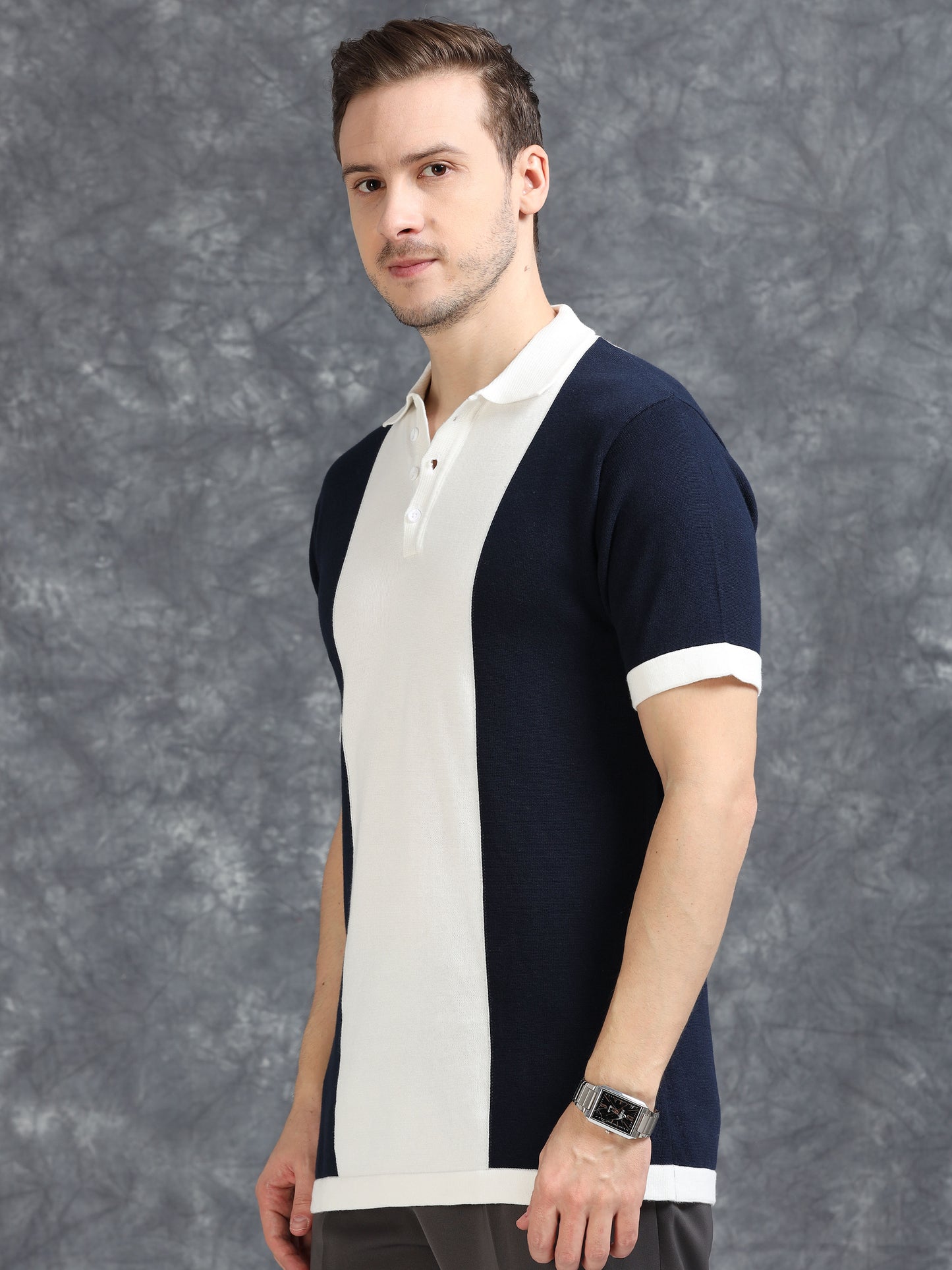Navy Pannel Design Polo T-shirt
