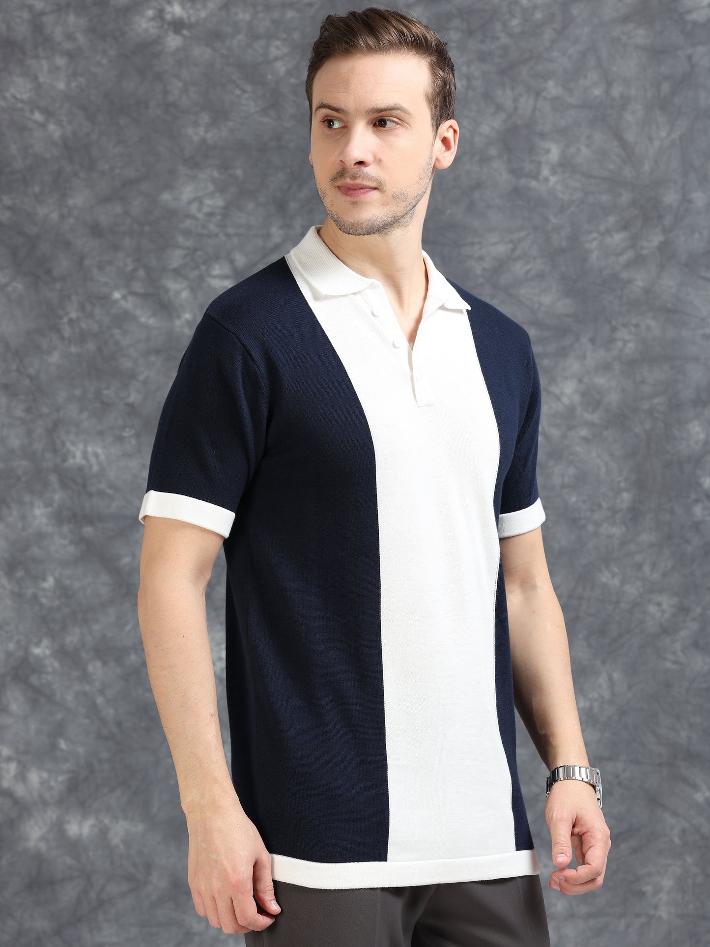 Navy Pannel Design Polo T-shirt