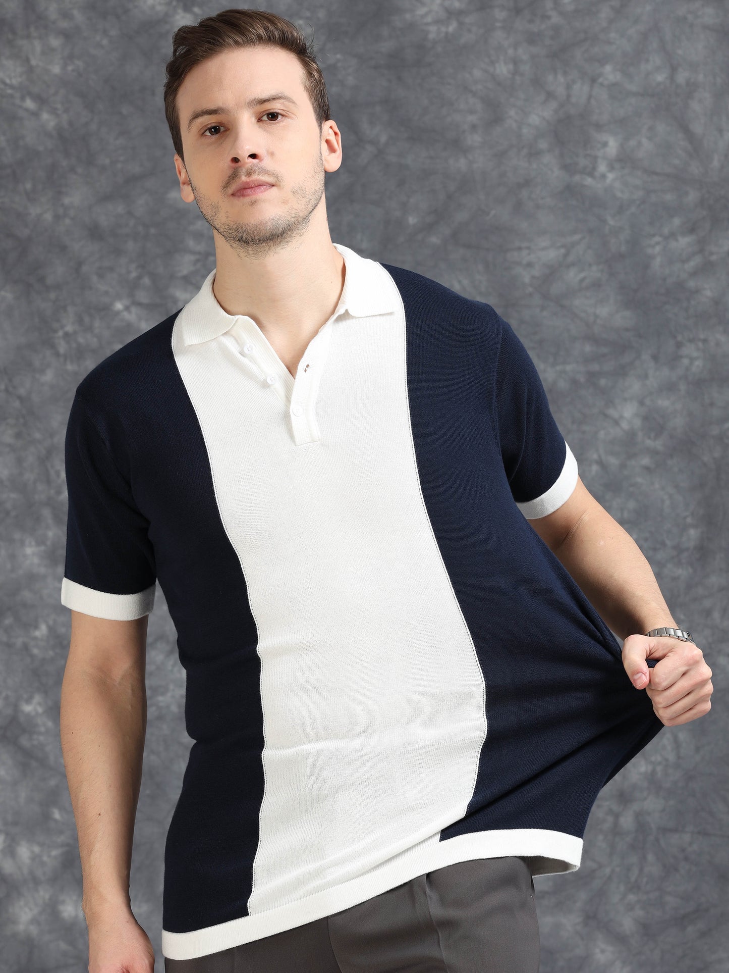 Navy Pannel Design Polo T-shirt