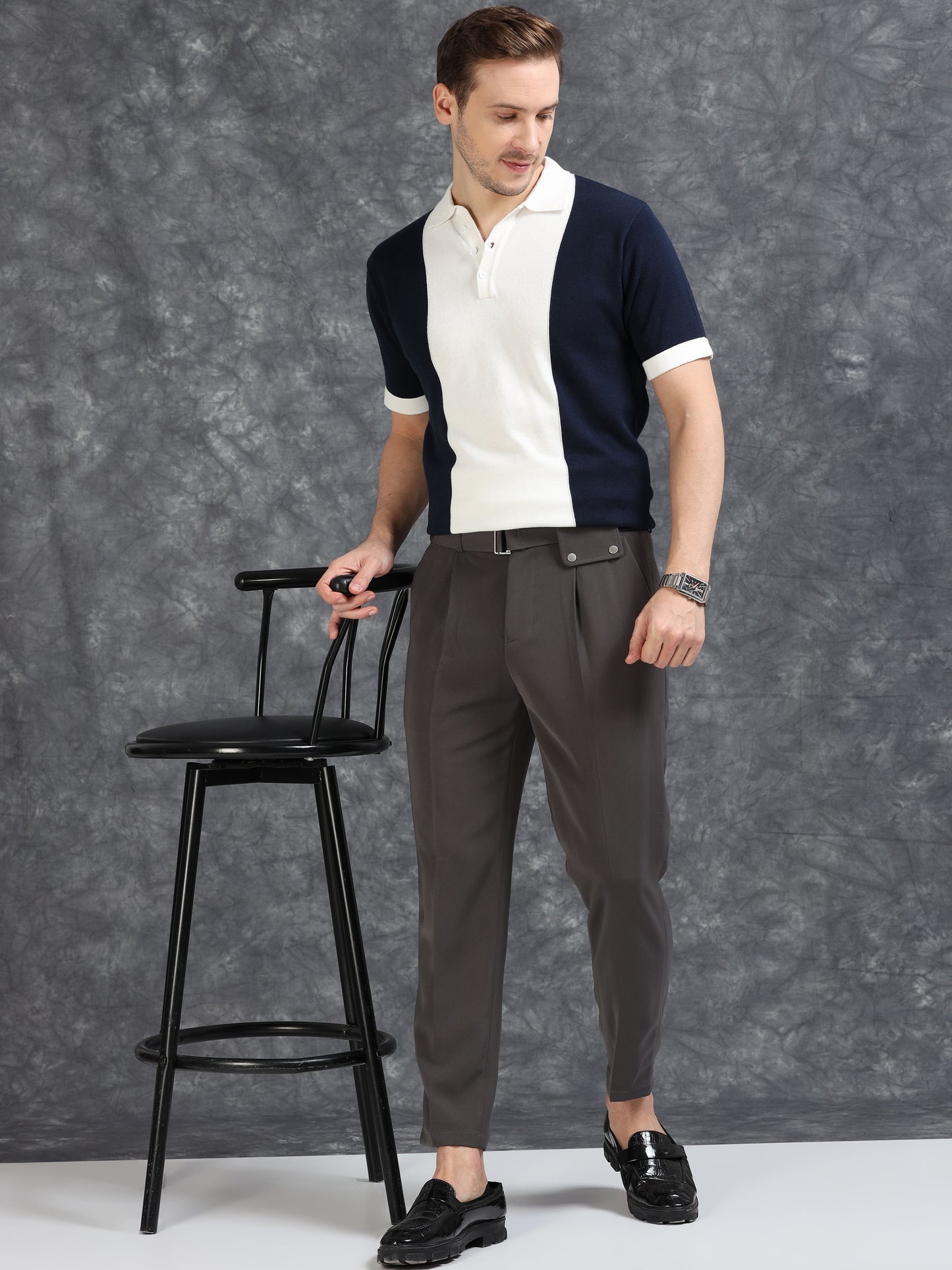 Navy Pannel Design Polo T-shirt