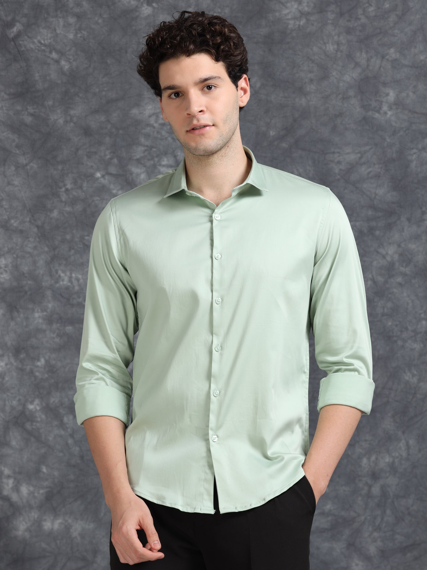 Pistachio 60's Satin lycra Shirt