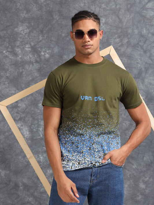 Olive Crystals Printed Tee
