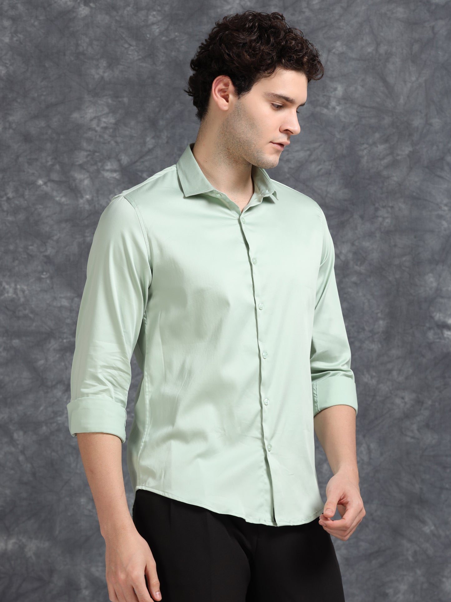 Pistachio 60's Satin lycra Shirt