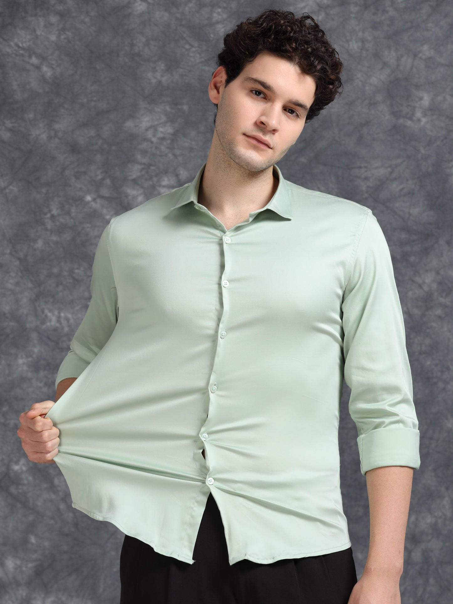 Pistachio 60's Satin lycra Shirt
