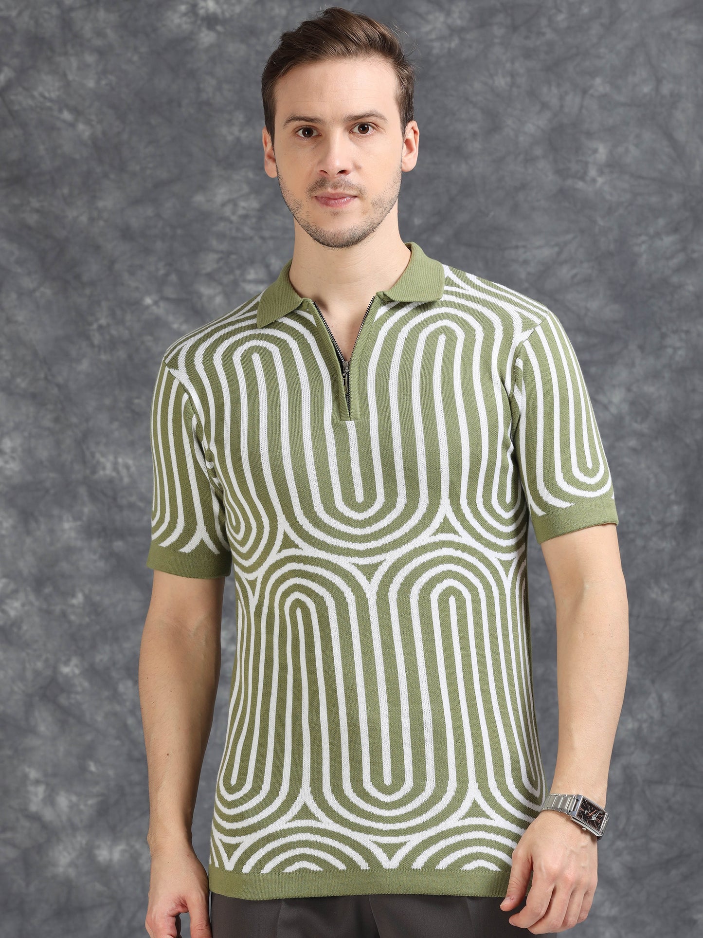 Green Curve Lines Design Polo T-shirt
