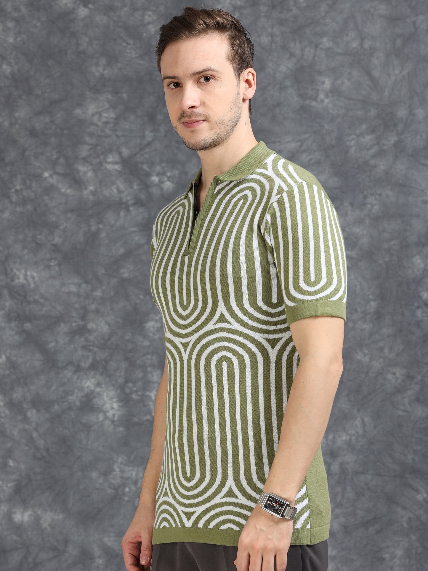 Green Curve Lines Design Polo T-shirt