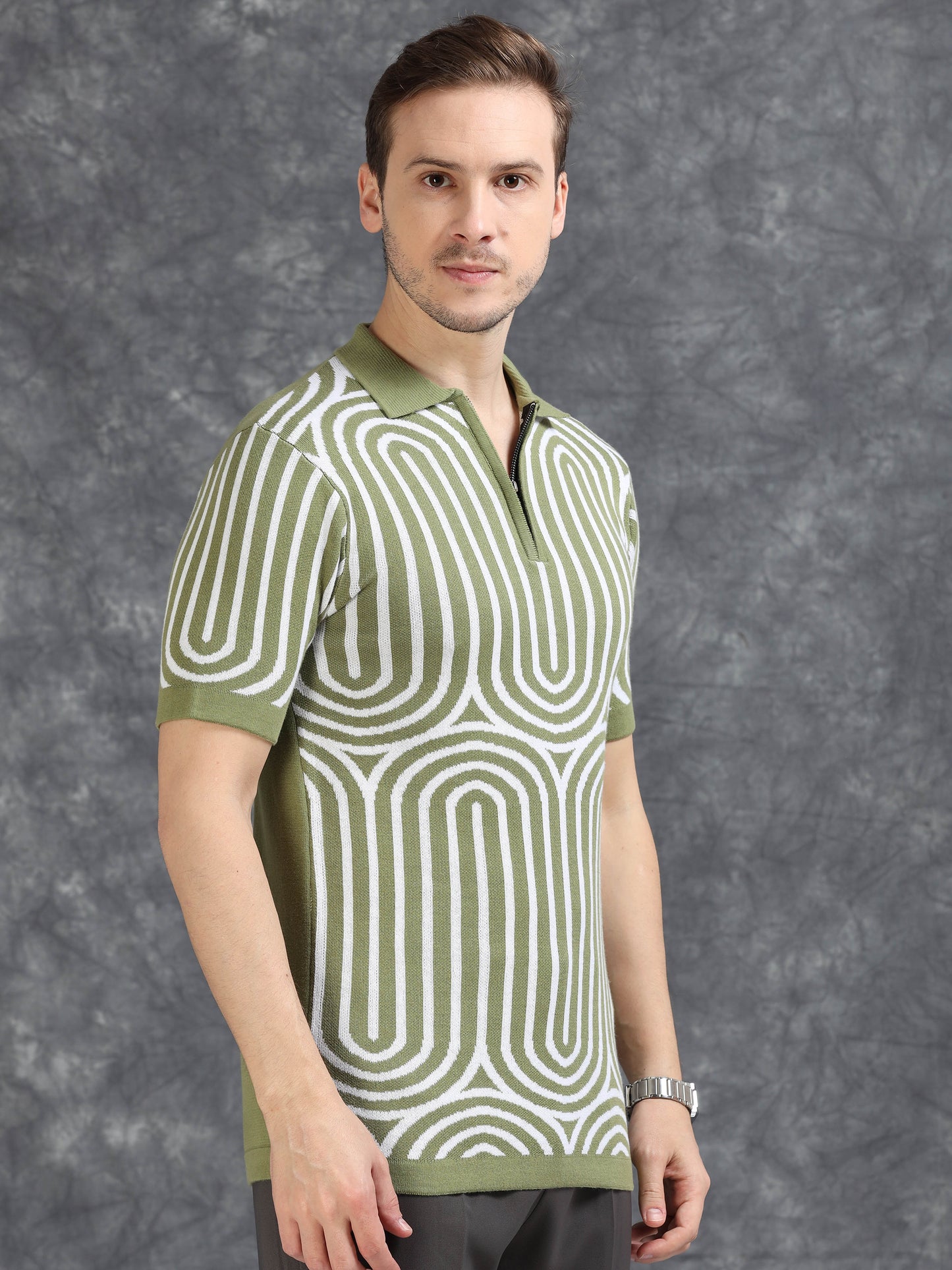 Green Curve Lines Design Polo T-shirt