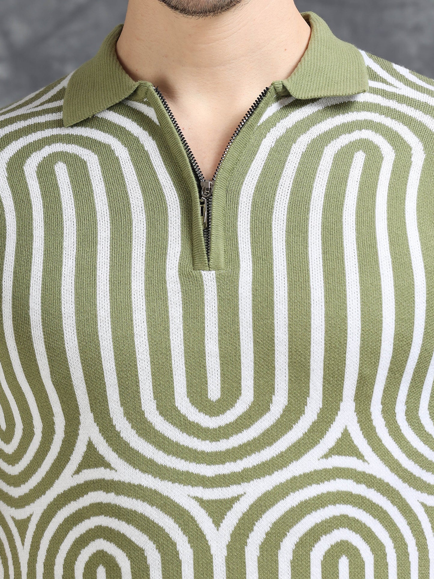 Green Curve Lines Design Polo T-shirt
