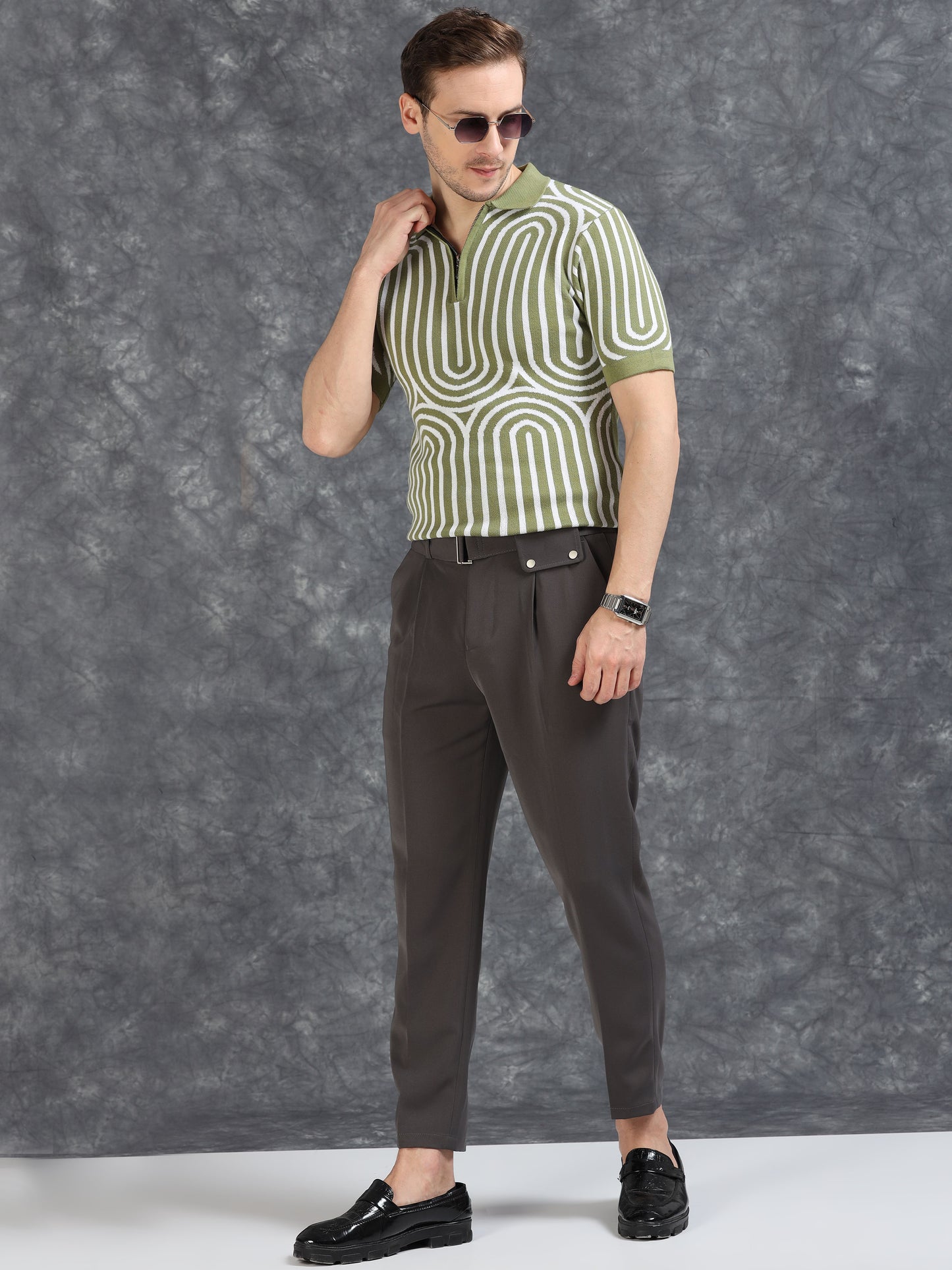 Green Curve Lines Design Polo T-shirt