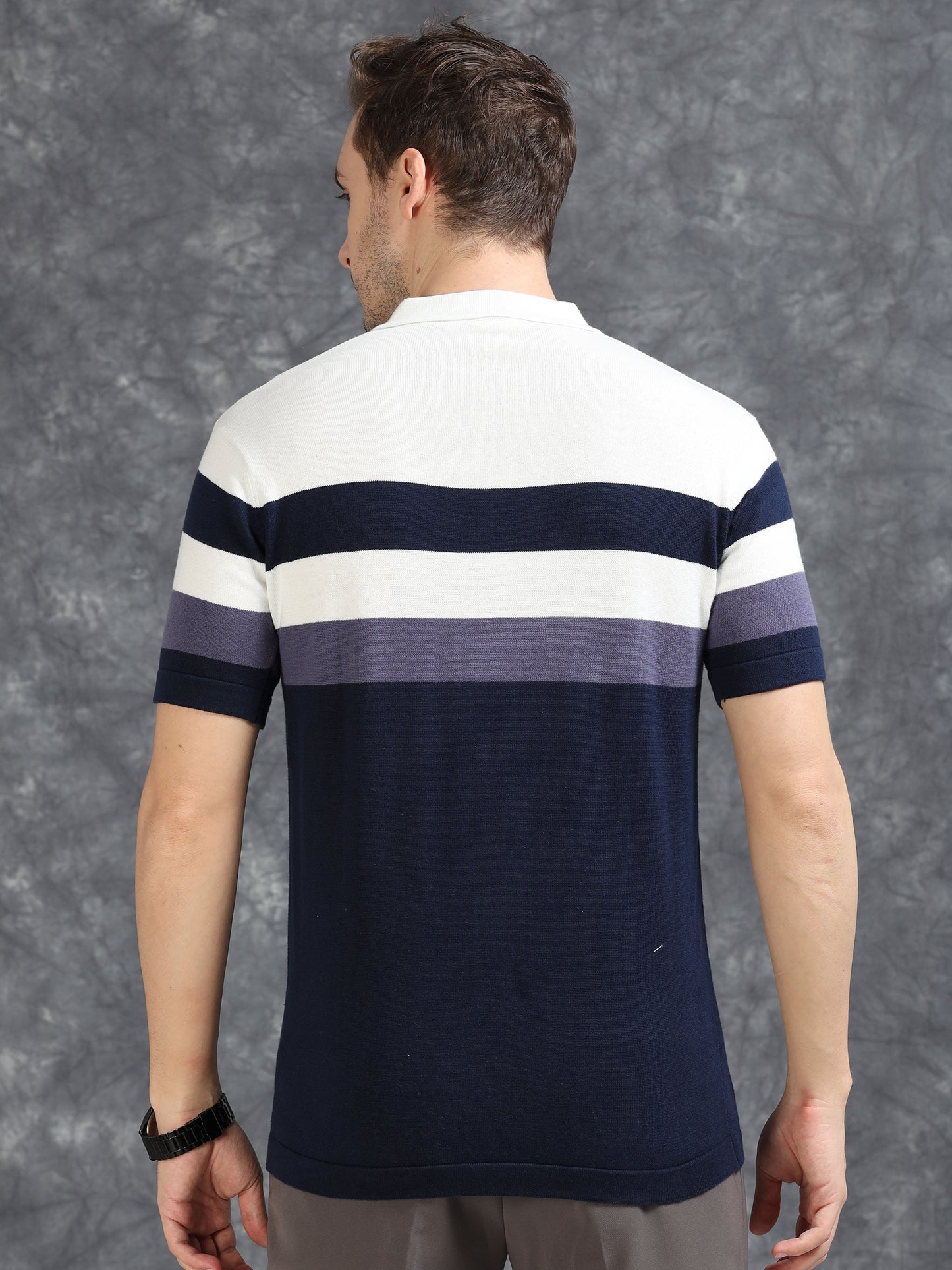 Navy and White Pannel Design Polo T-shirt
