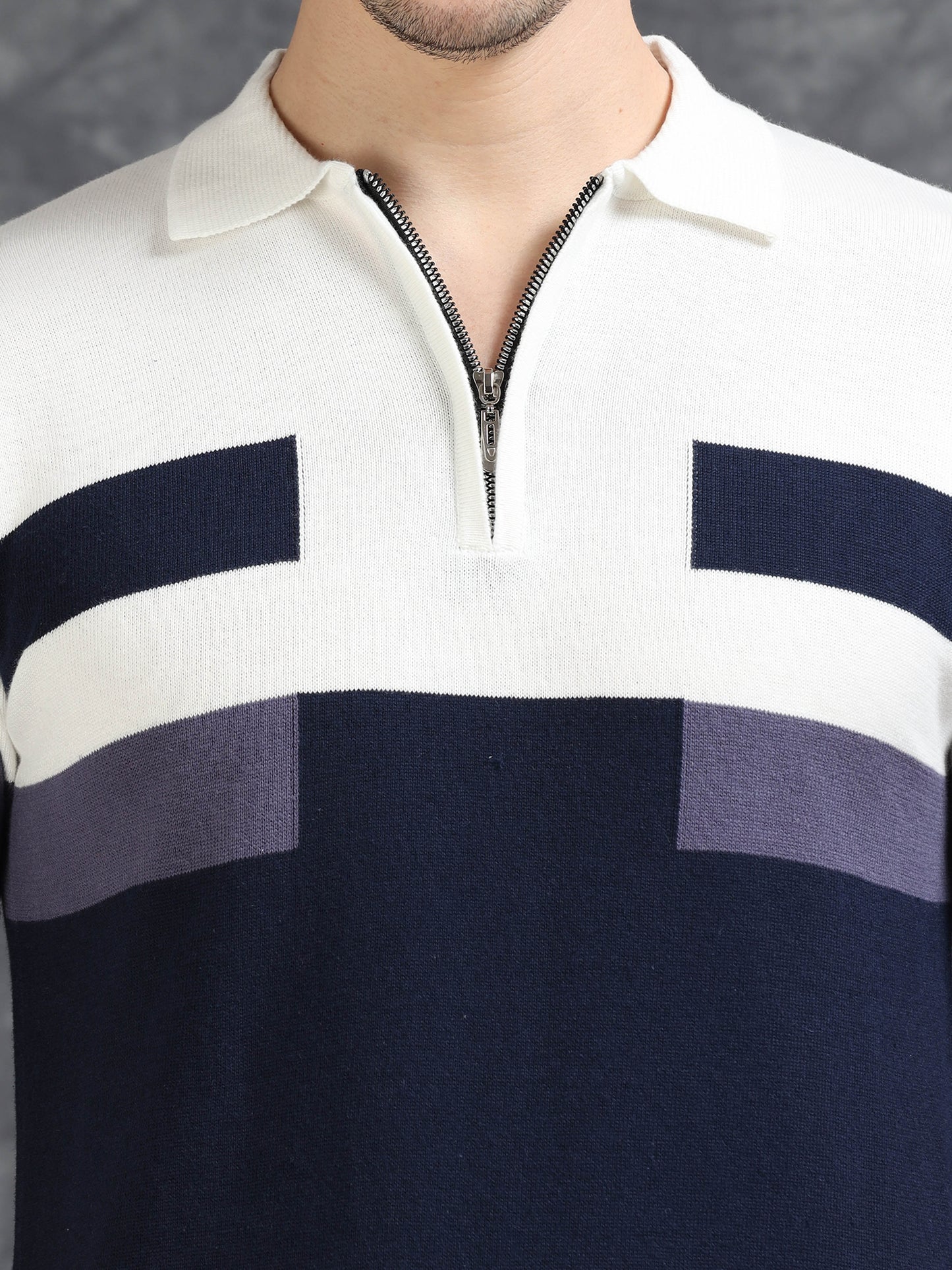 Navy and White Pannel Design Polo T-shirt
