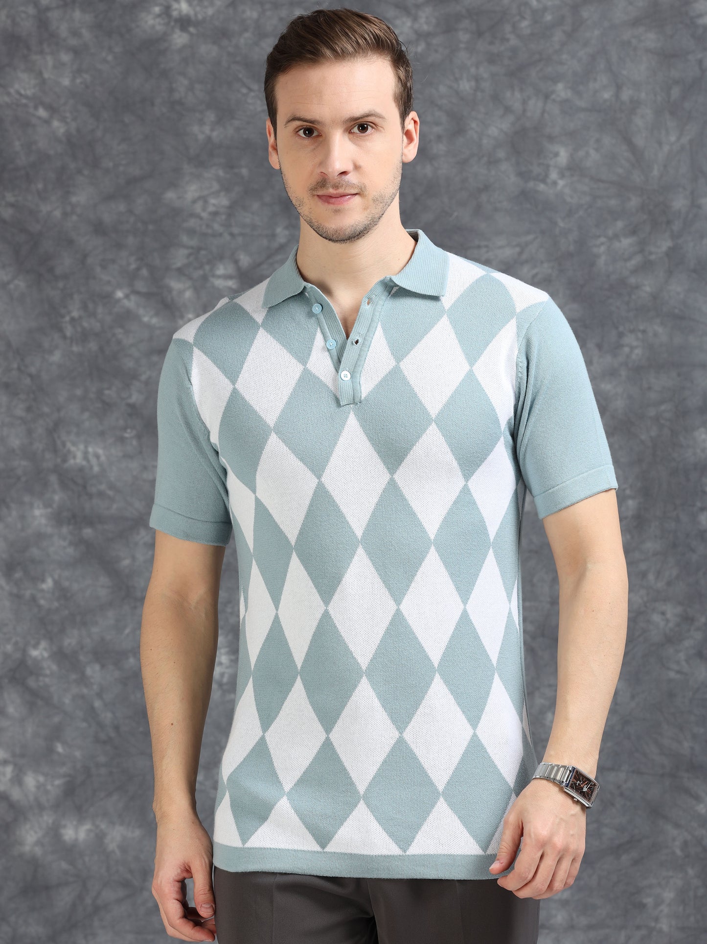 Sky Blue Diamond Design Polo T-shirt