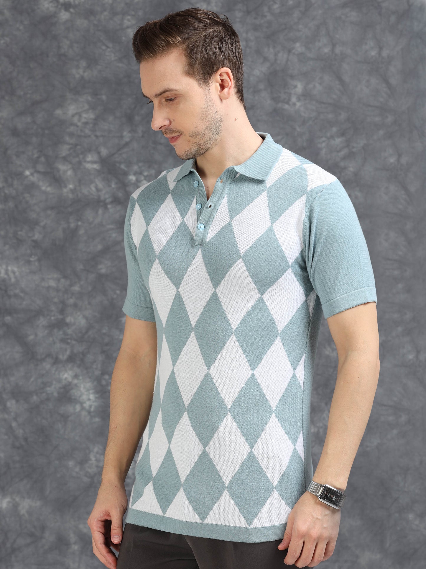 Sky Blue Diamond Design Polo T-shirt