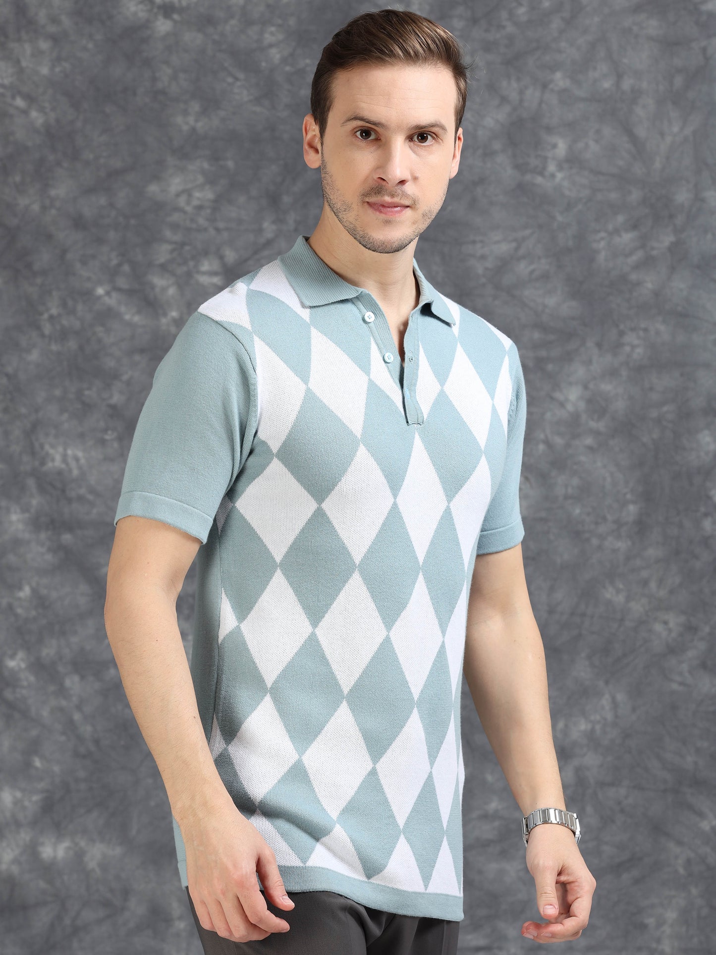 Sky Blue Diamond Design Polo T-shirt