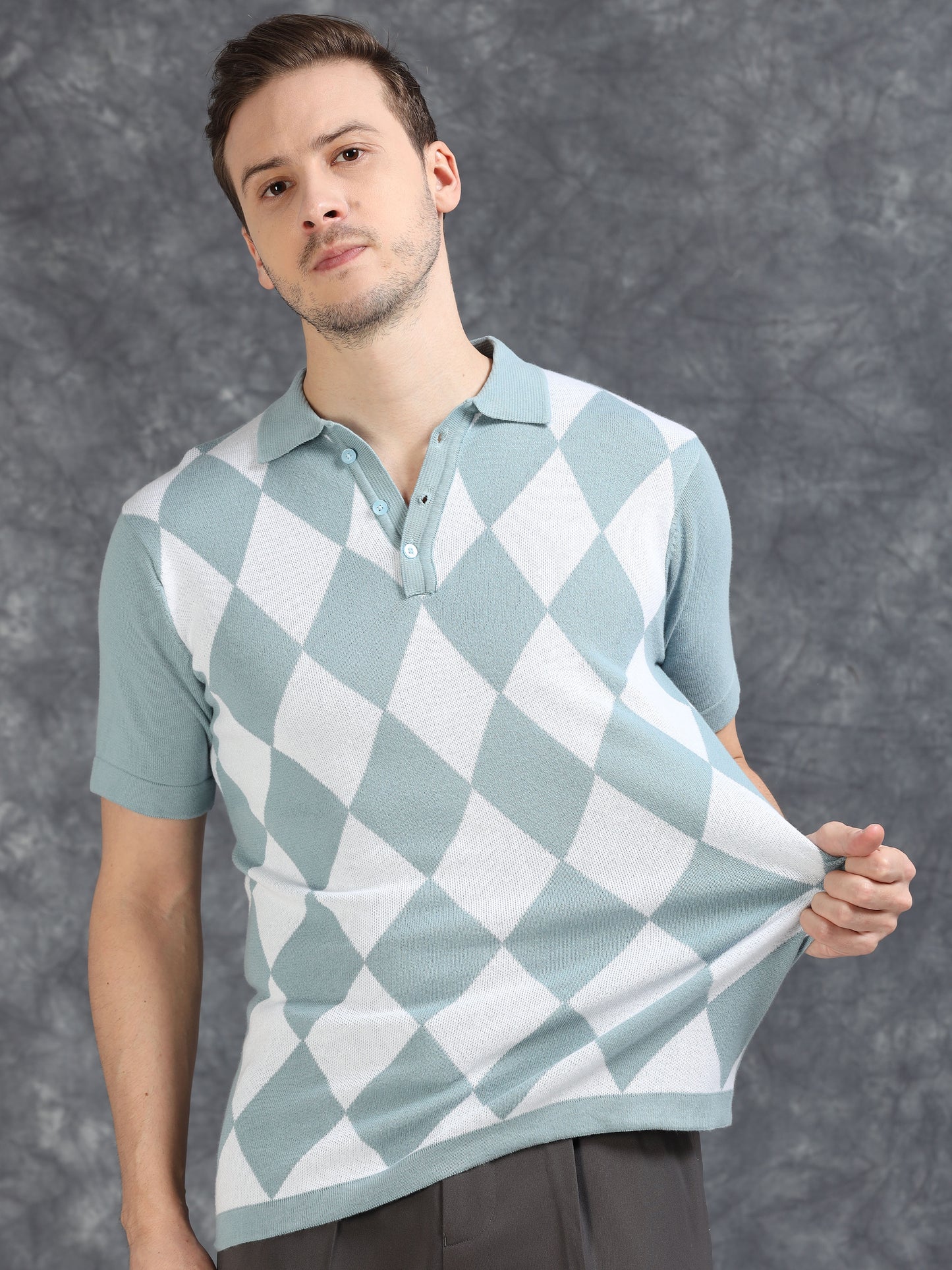 Sky Blue Diamond Design Polo T-shirt
