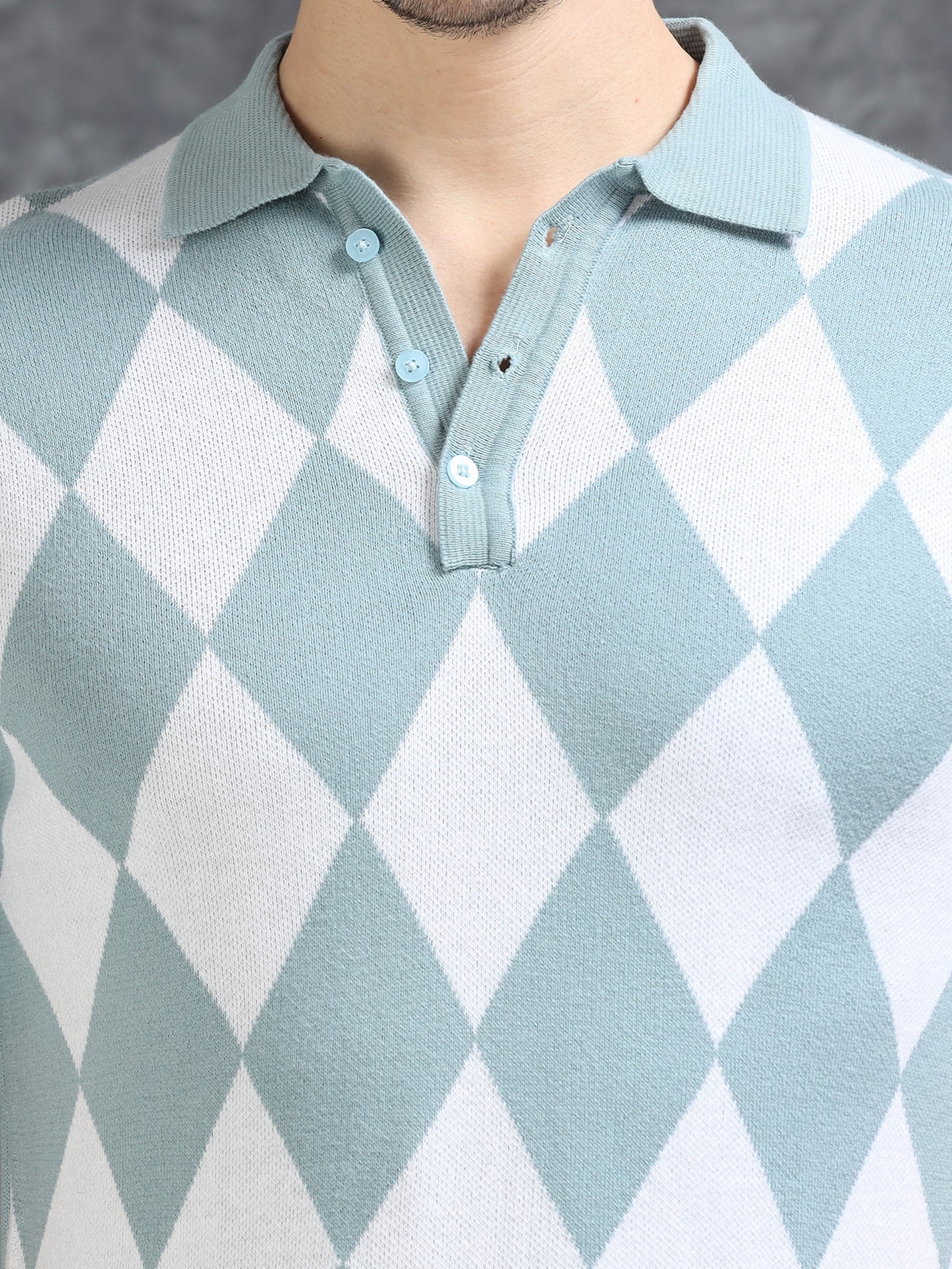 Sky Blue Diamond Design Polo T-shirt