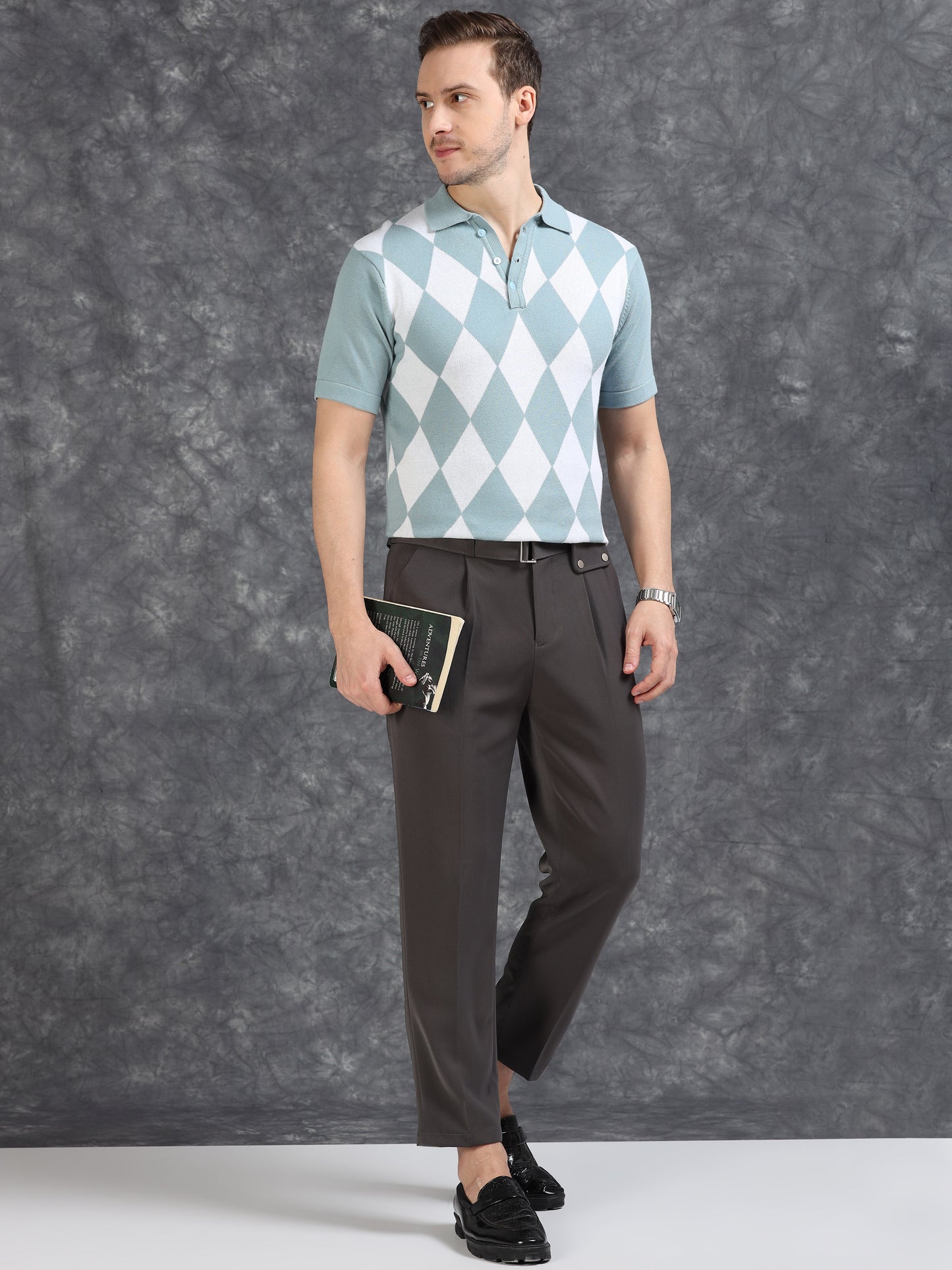 Sky Blue Diamond Design Polo T-shirt