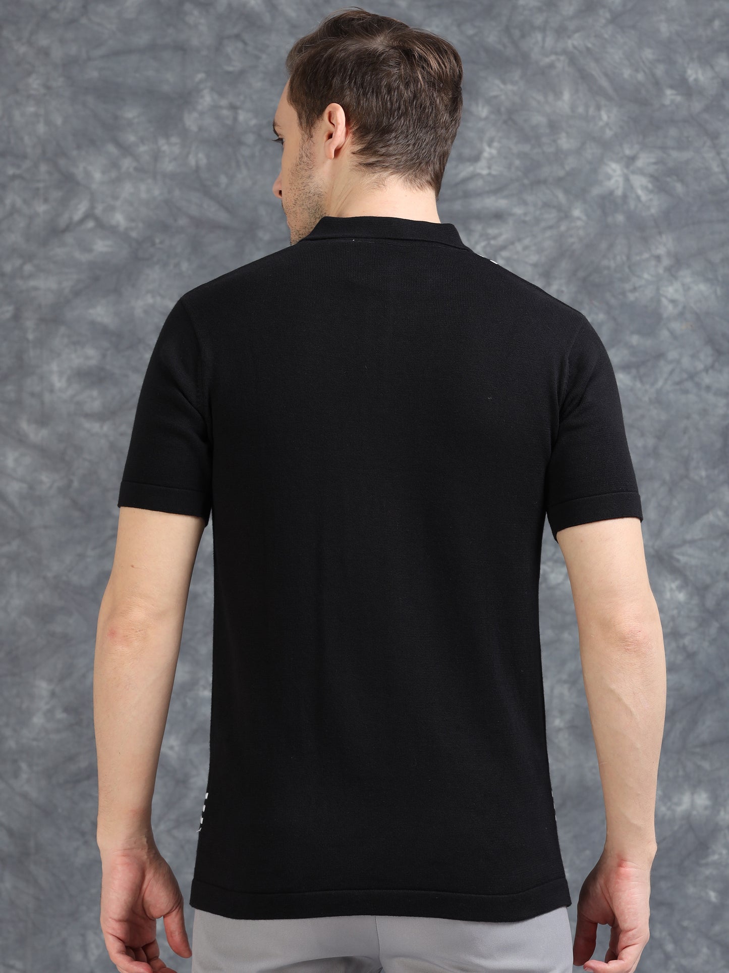 Boxy Line Design Polo T-Shirt - Black