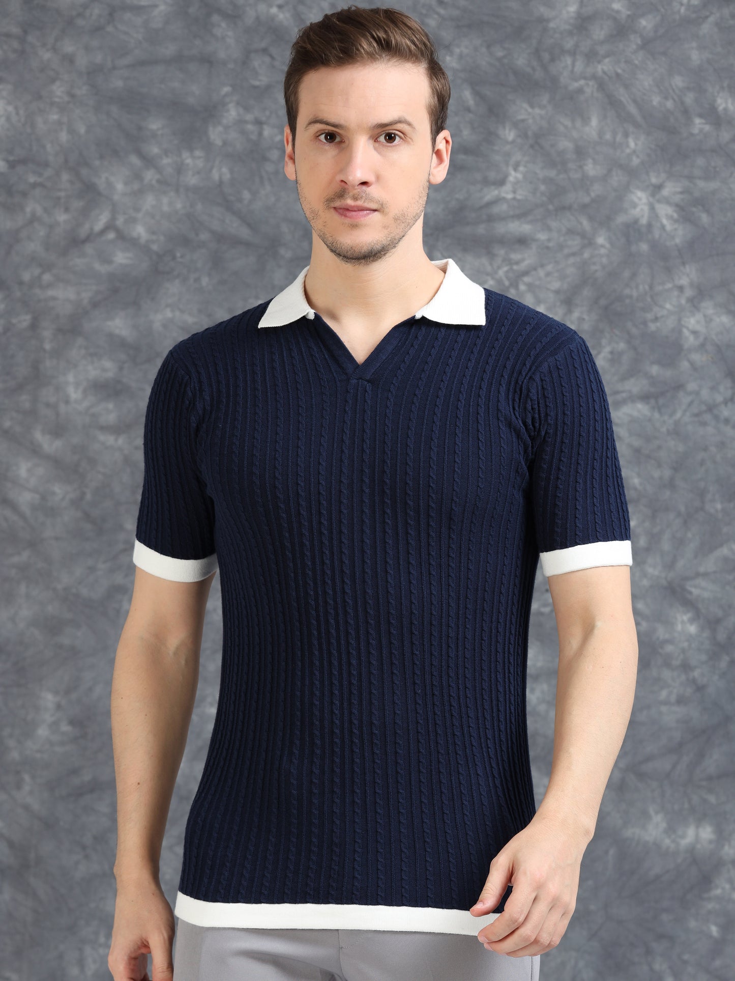 Contrast Color Polo T-Shirt - Navy