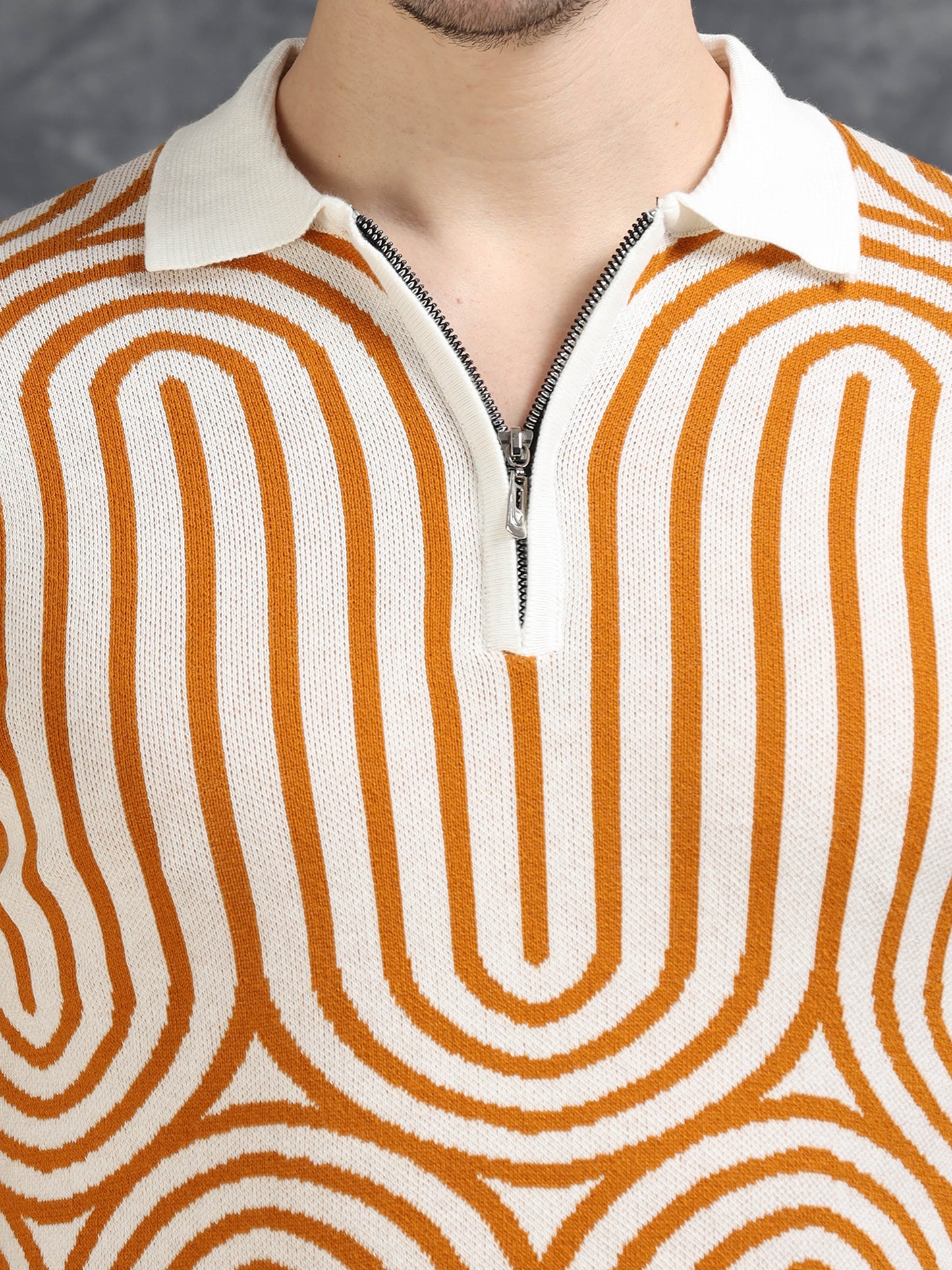 Mustard Curve Lines Design Polo T-shirt