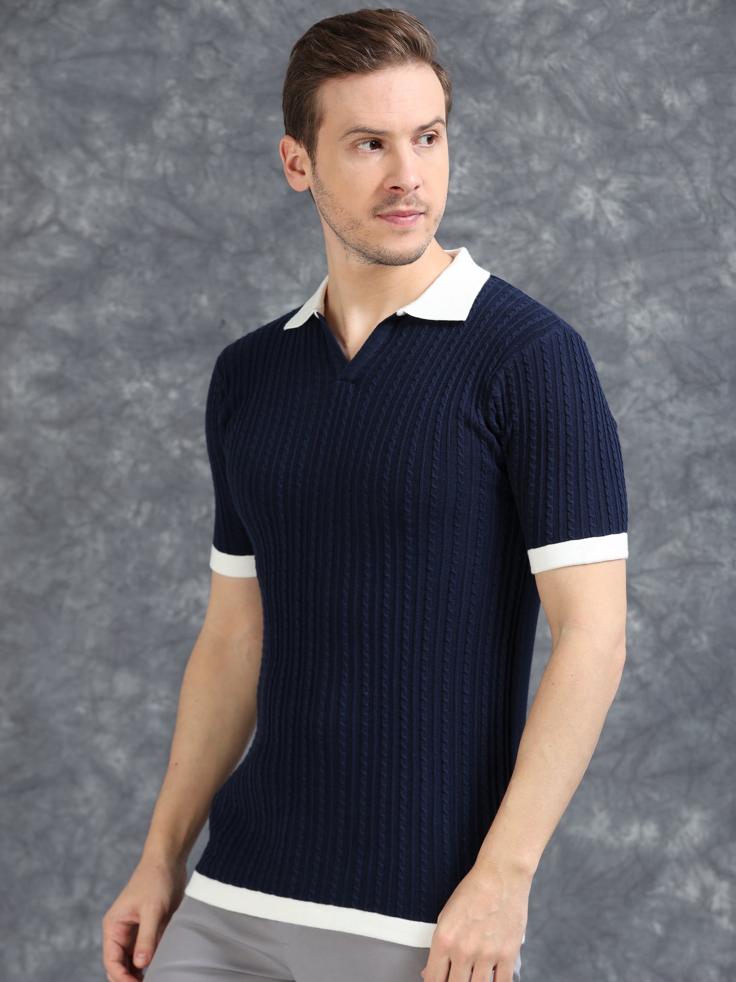 Contrast Color Polo T-Shirt - Navy