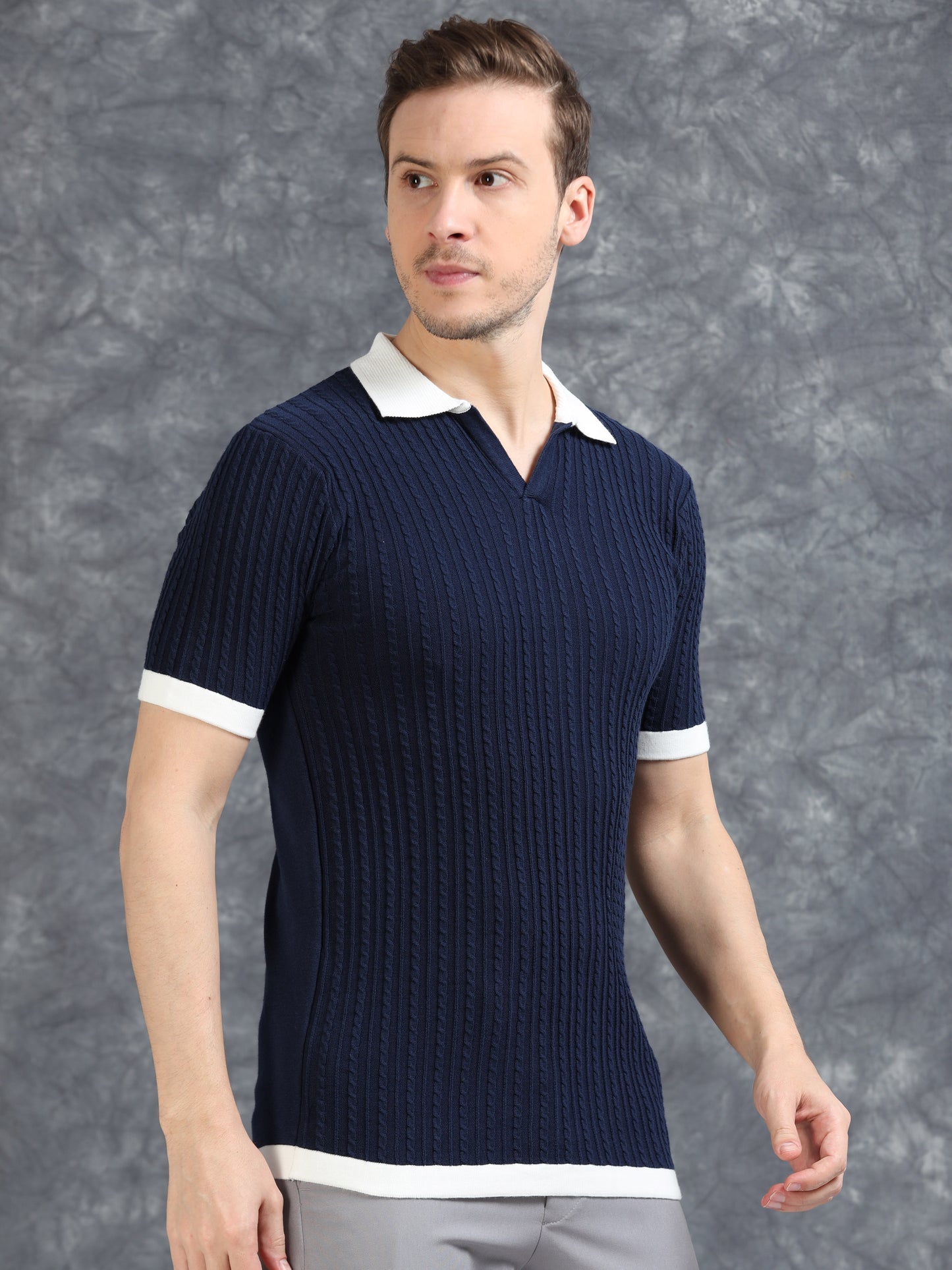 Contrast Color Polo T-Shirt - Navy