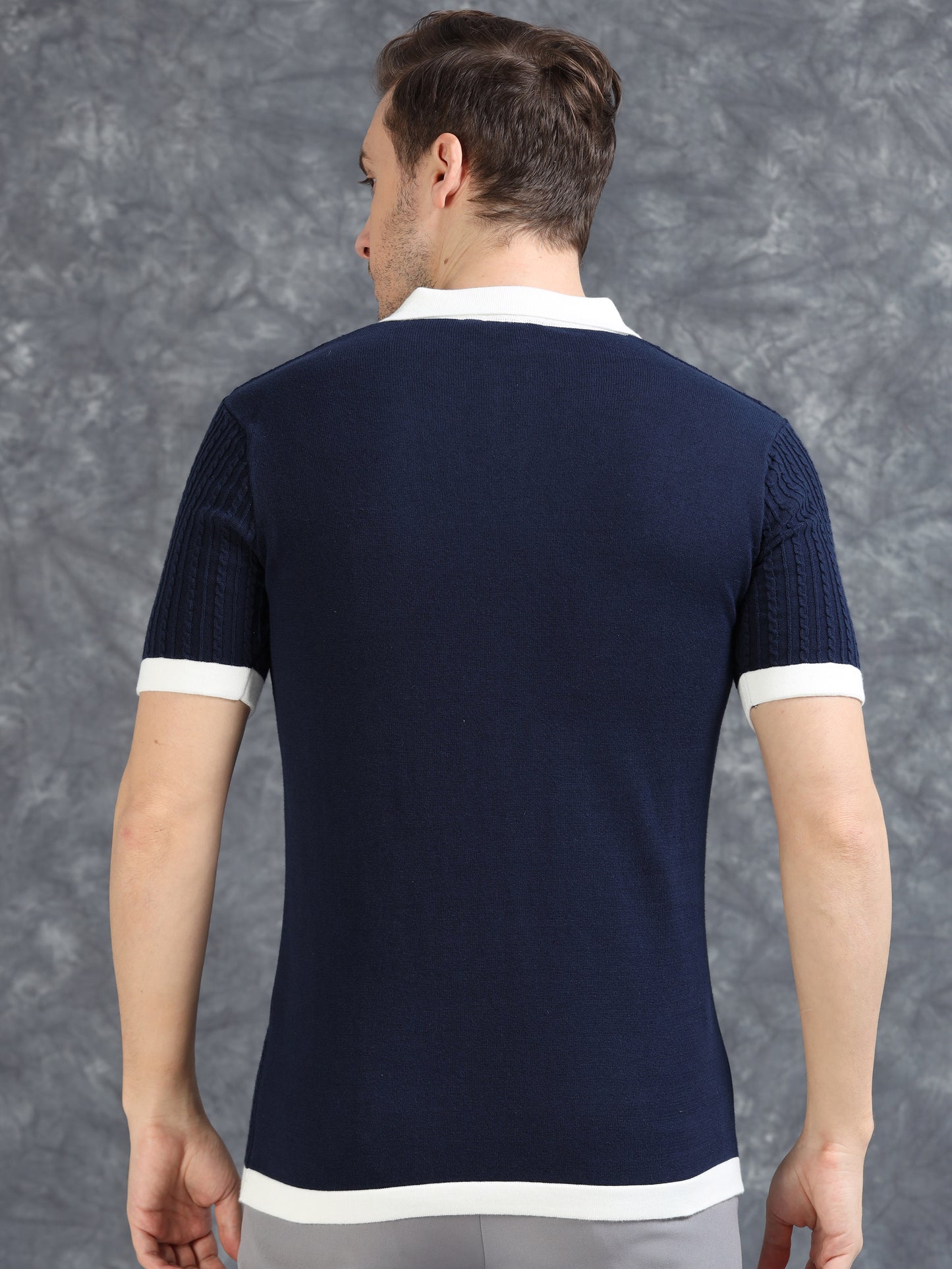 Contrast Color Polo T-Shirt - Navy