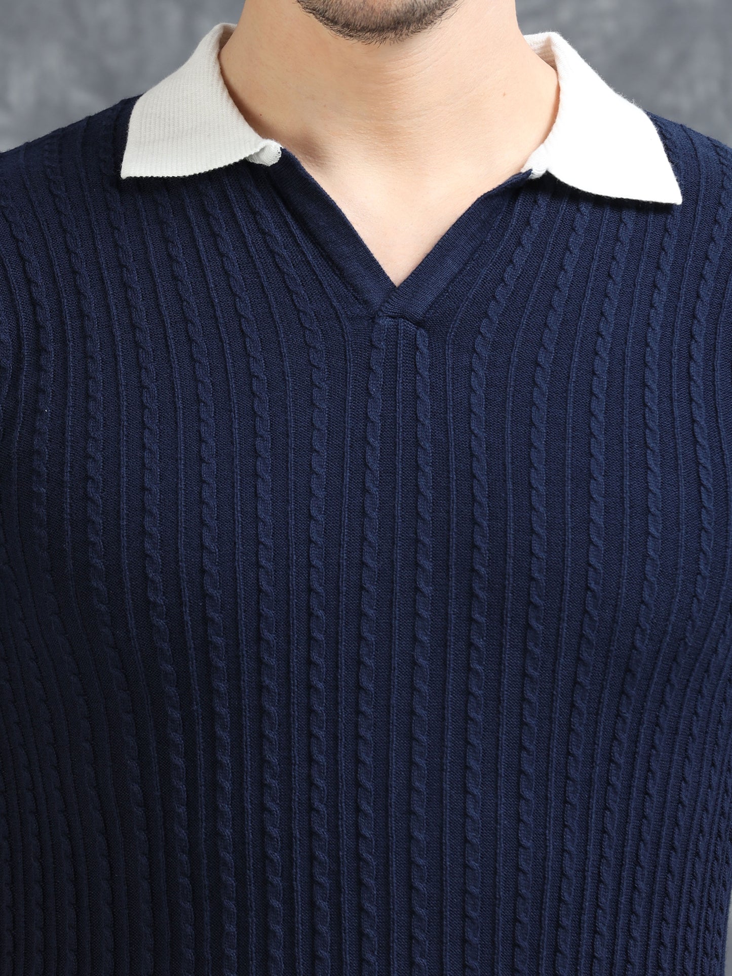 Contrast Color Polo T-Shirt - Navy