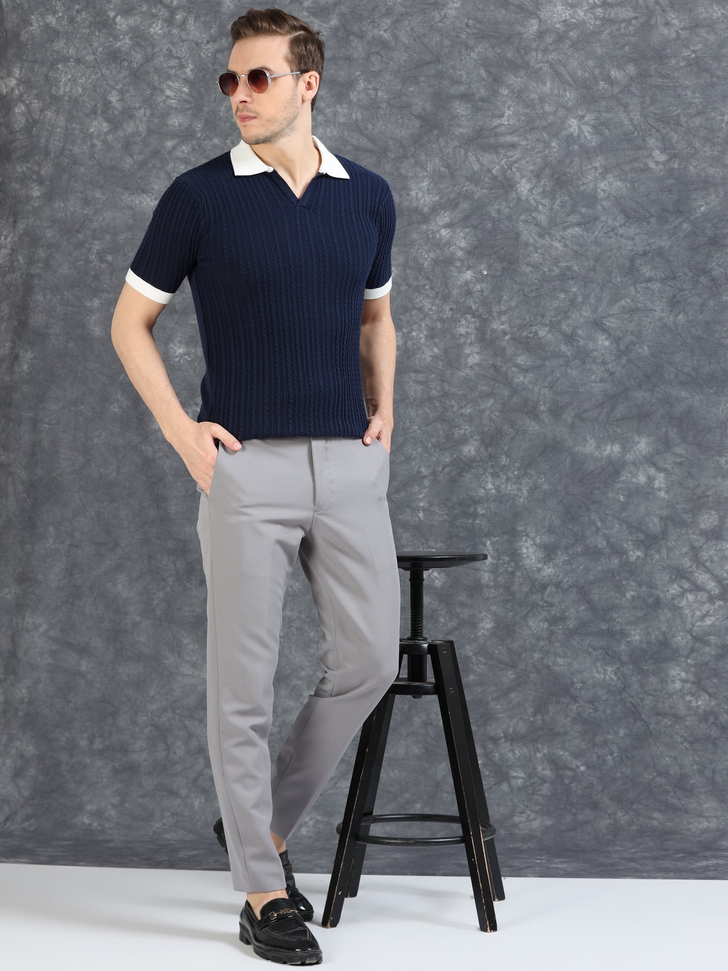 Contrast Color Polo T-Shirt - Navy