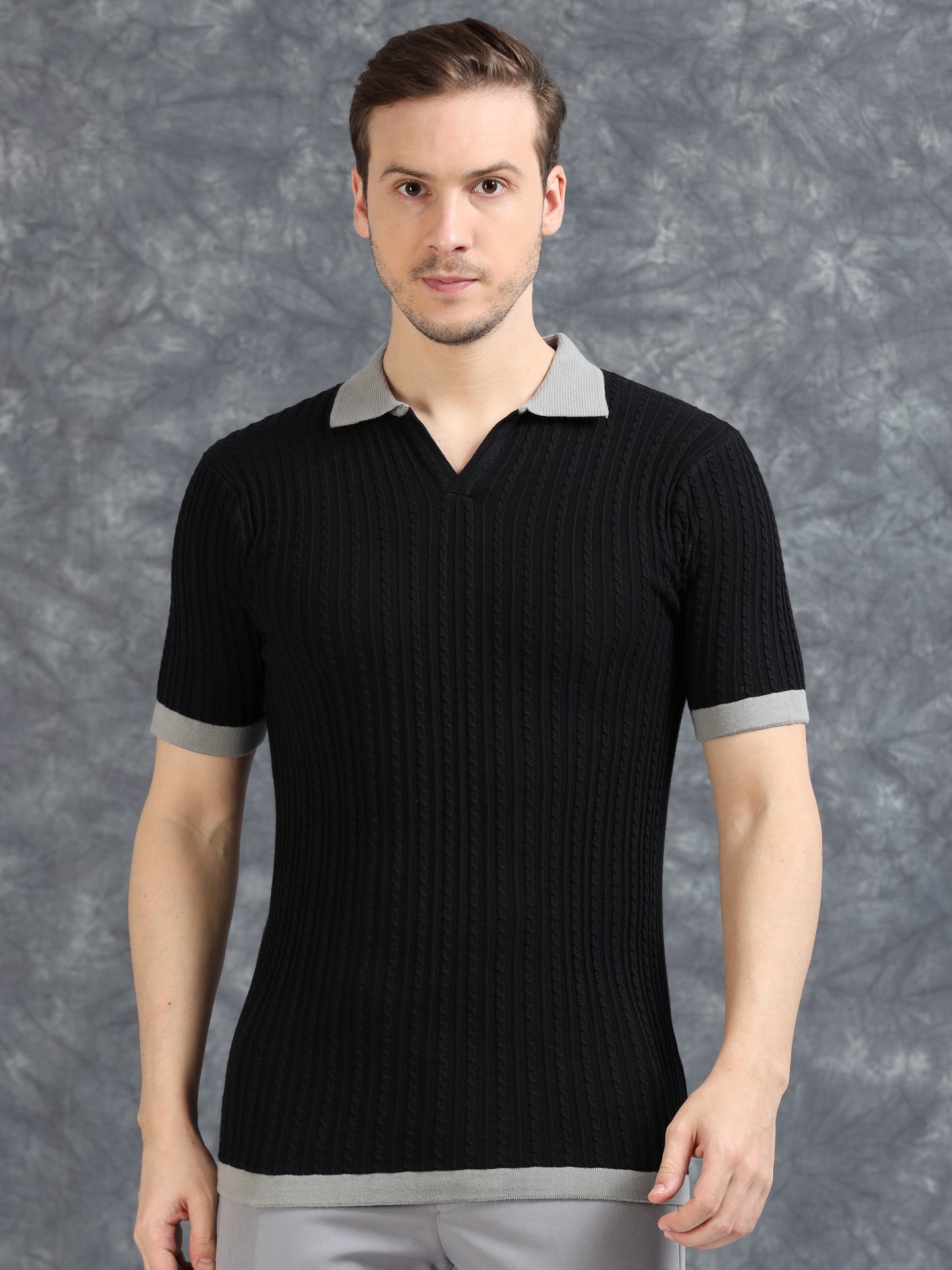 Contrast Color Polo T-Shirt - Black
