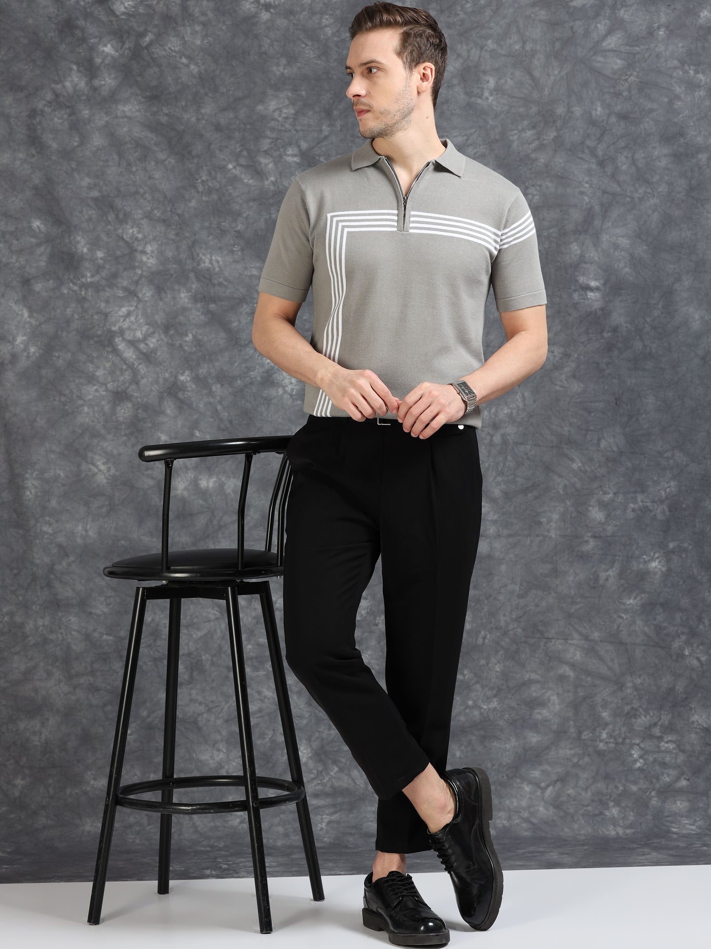 Grey Lines Design Polo T-Shirt