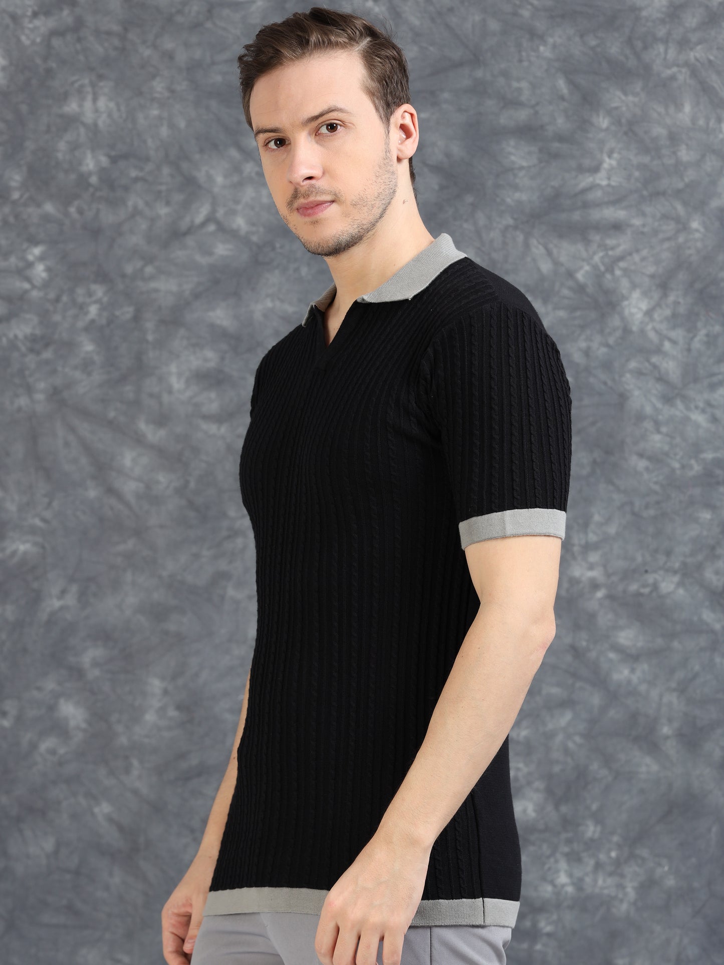 Contrast Color Polo T-Shirt - Black