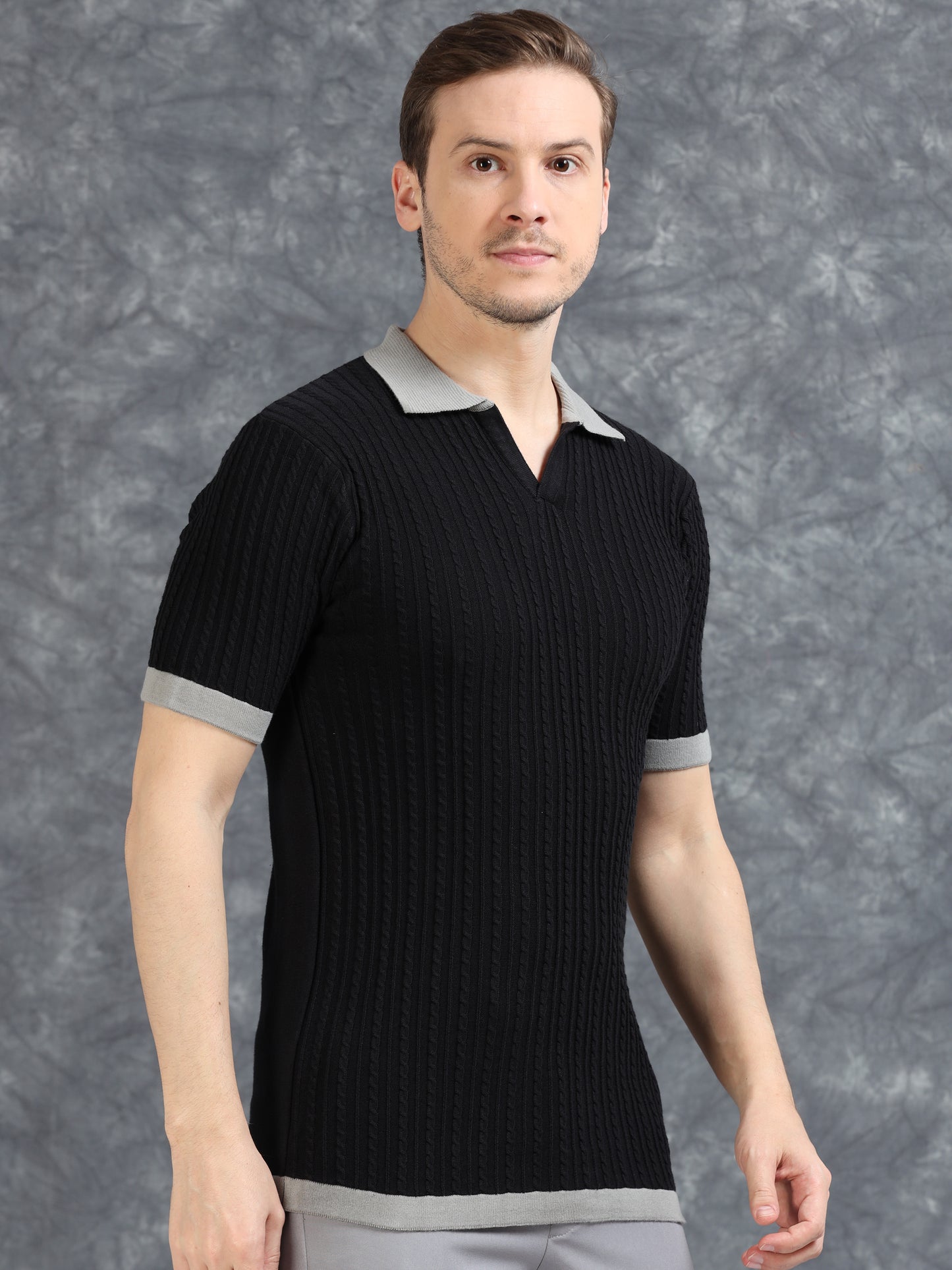 Contrast Color Polo T-Shirt - Black