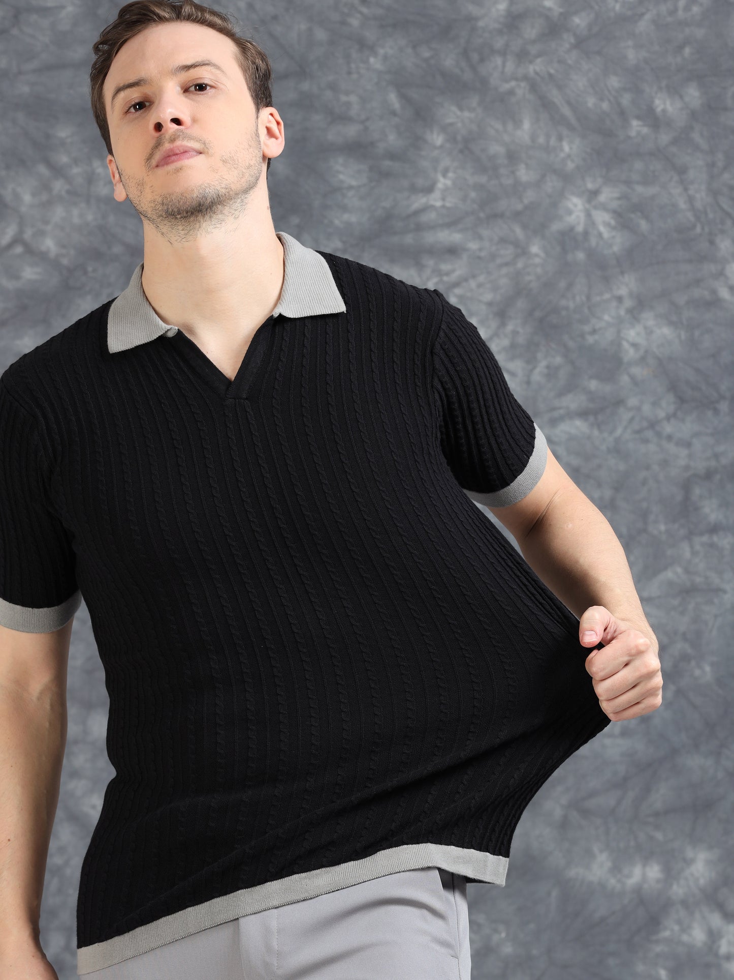 Contrast Color Polo T-Shirt - Black