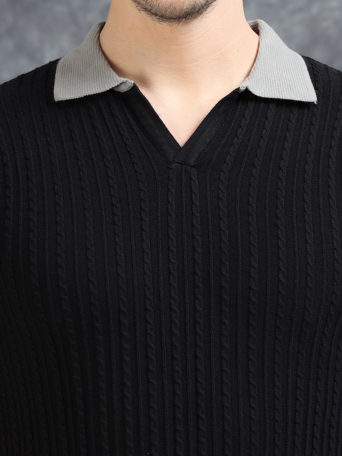 Contrast Color Polo T-Shirt - Black