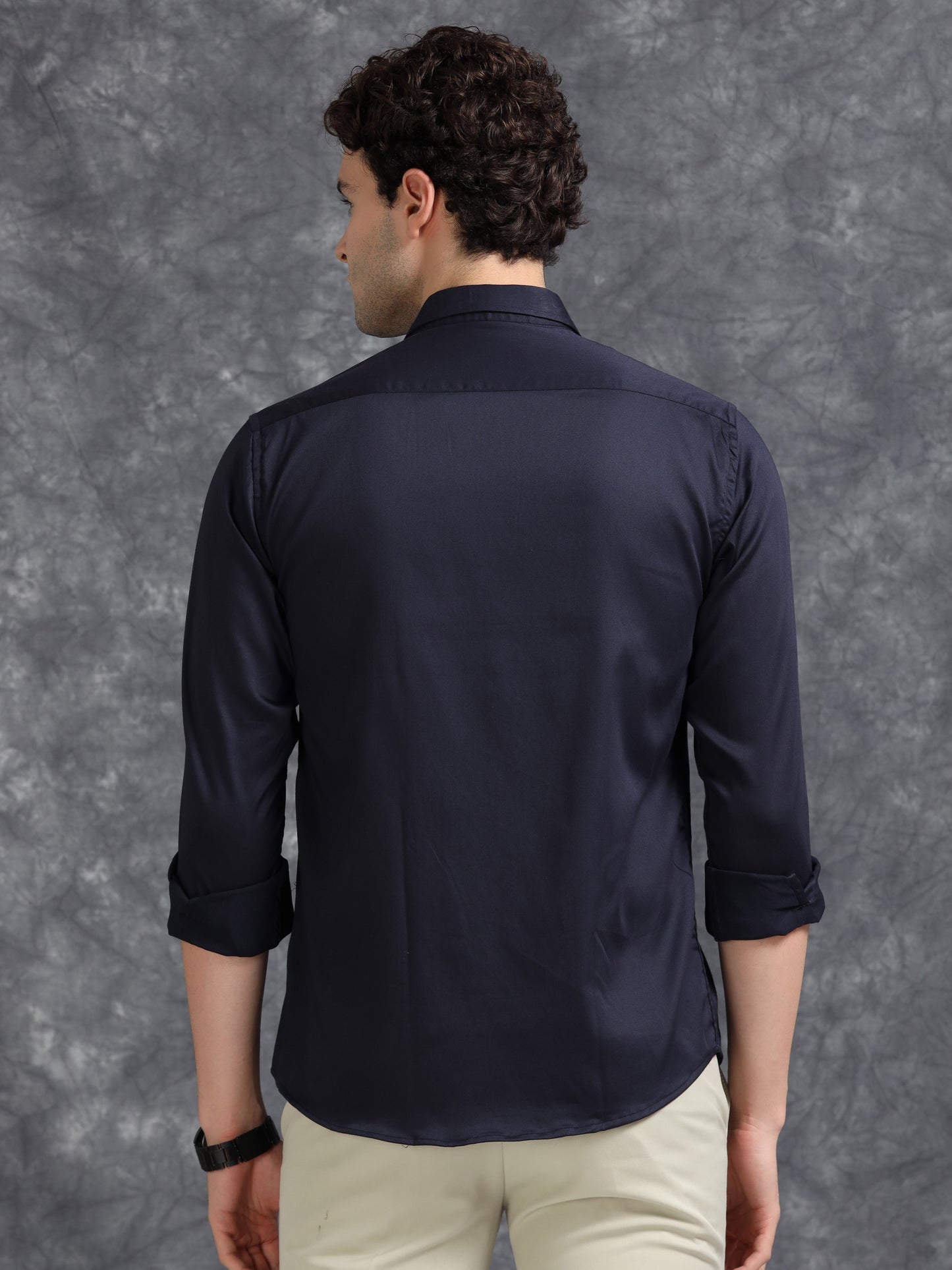 Navy 60's Satin lycra Shirt