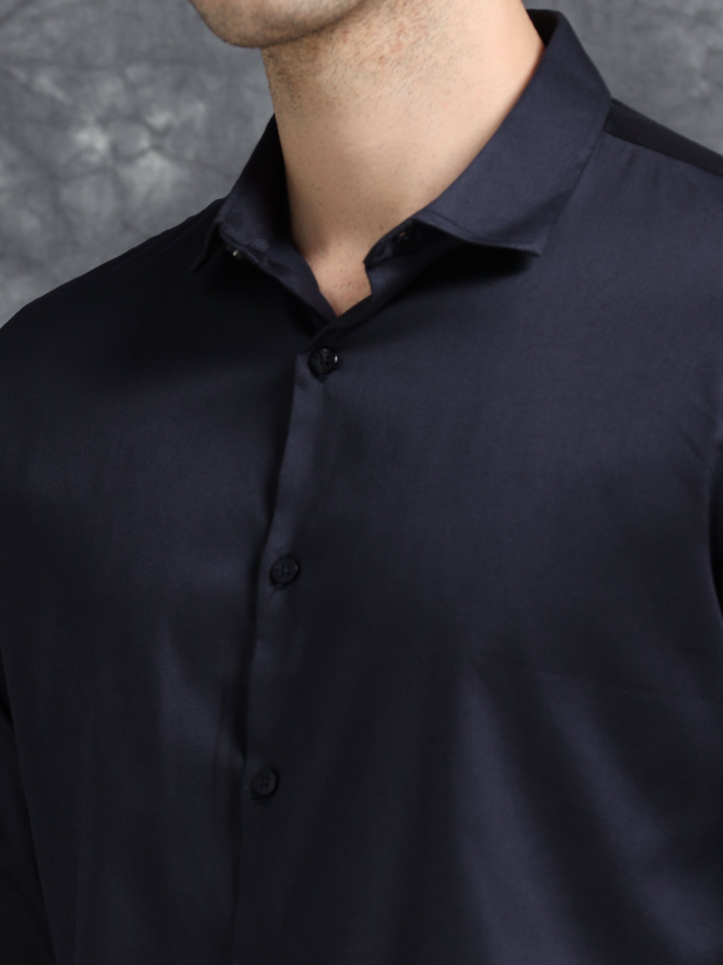 Navy 60's Satin lycra Shirt