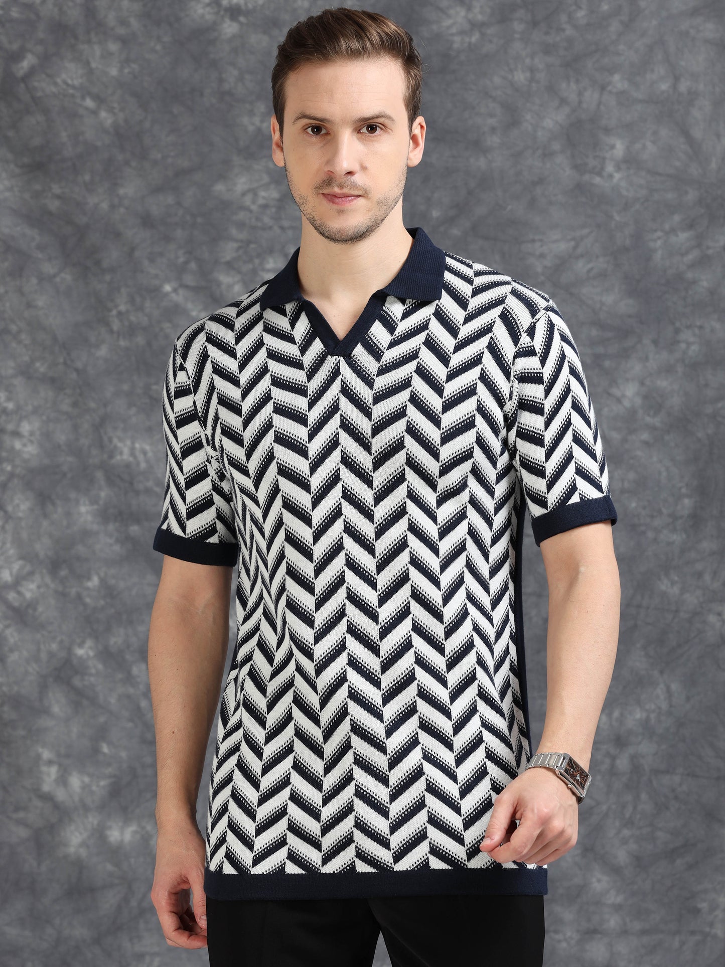 Navy Wave Design Polo T-Shirt