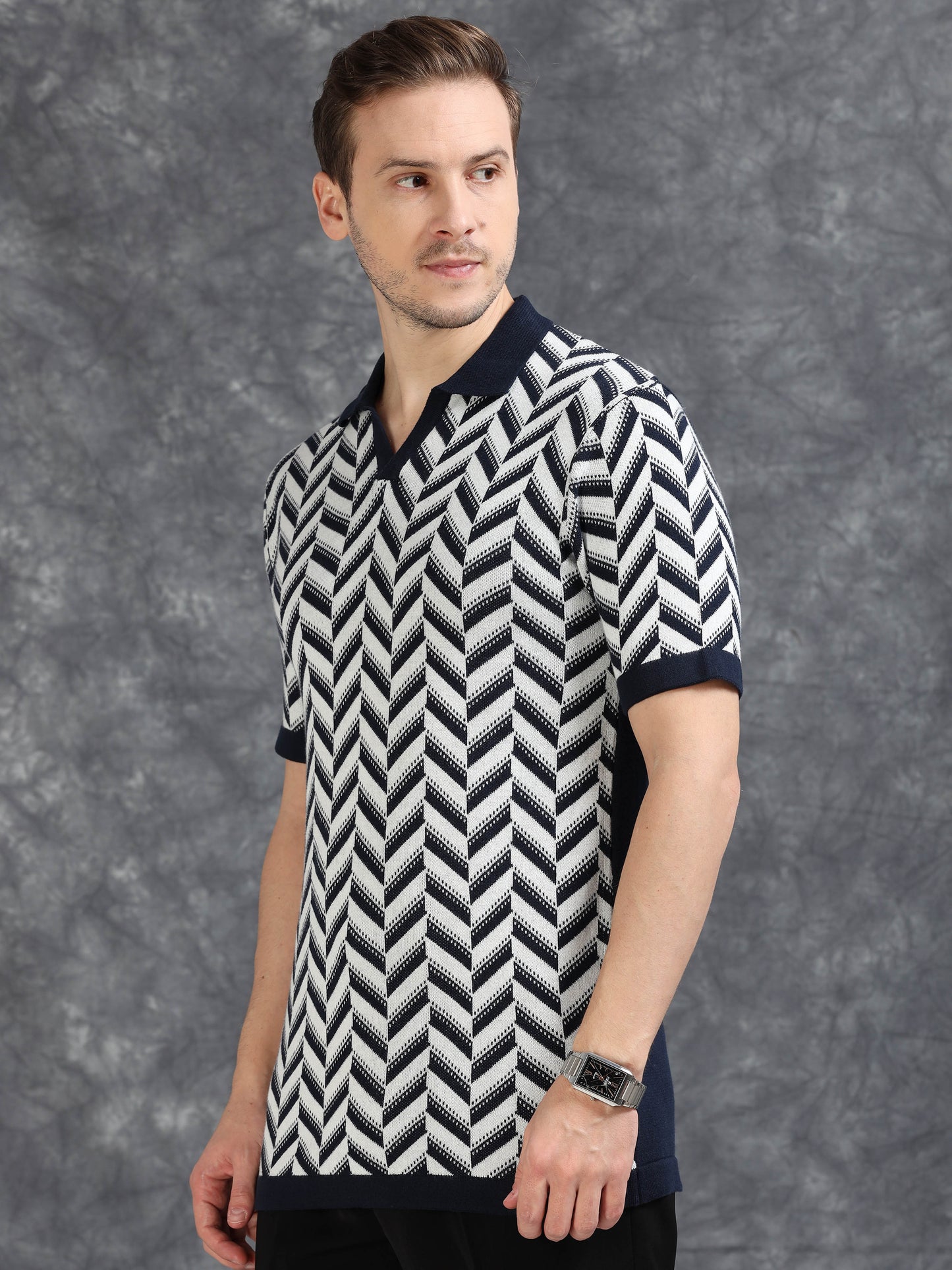 Navy Wave Design Polo T-Shirt