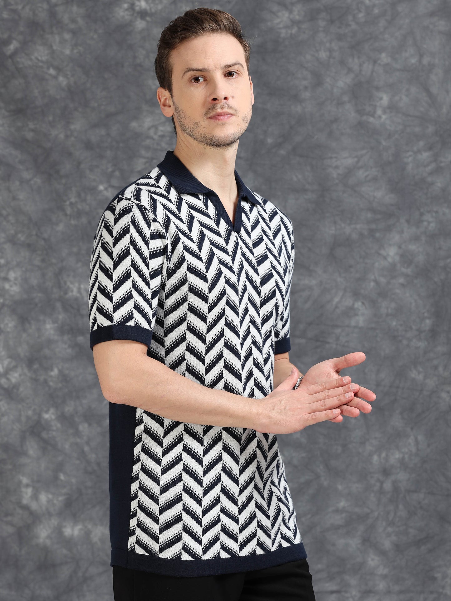 Navy Wave Design Polo T-Shirt