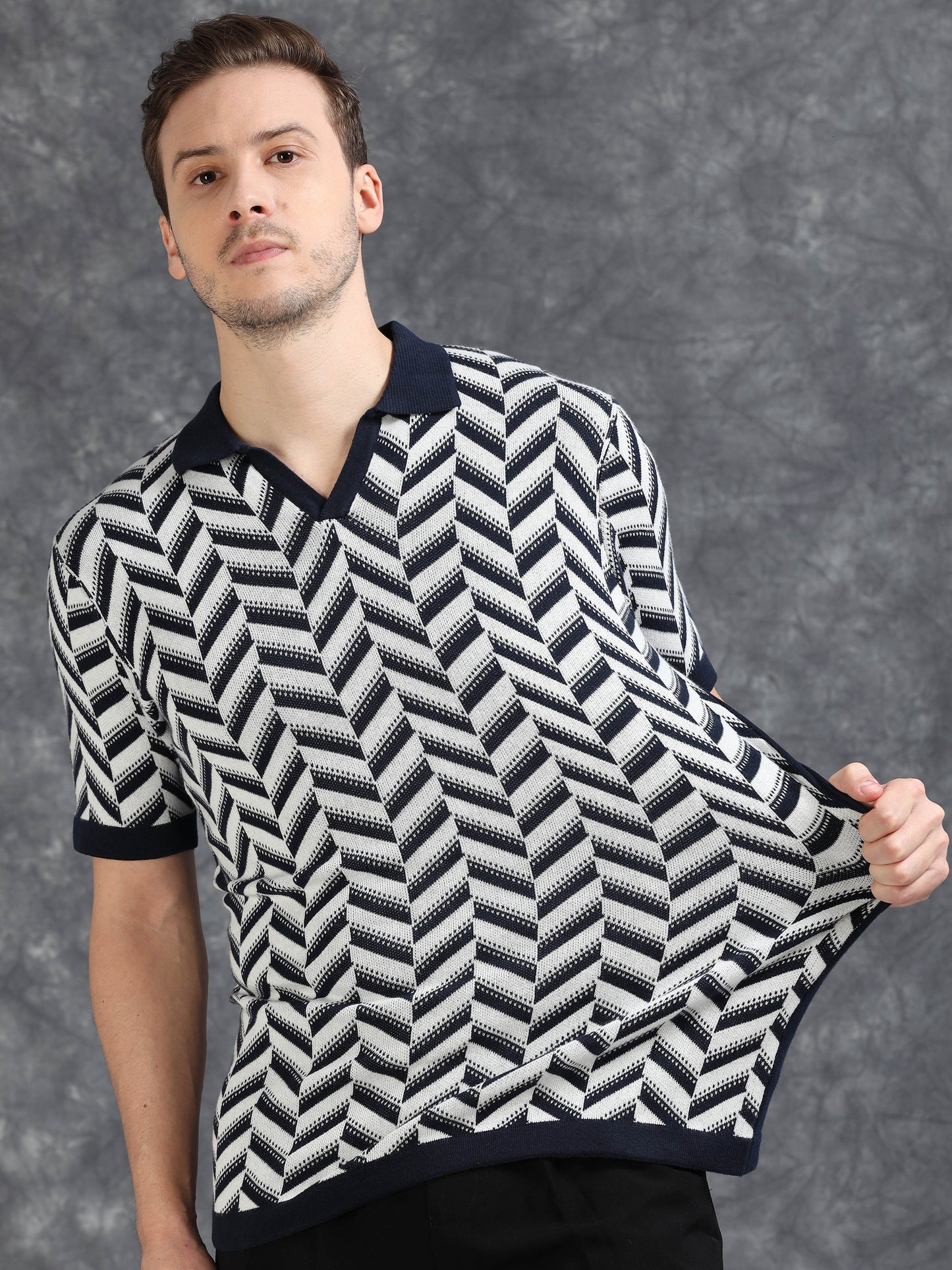 Navy Wave Design Polo T-Shirt