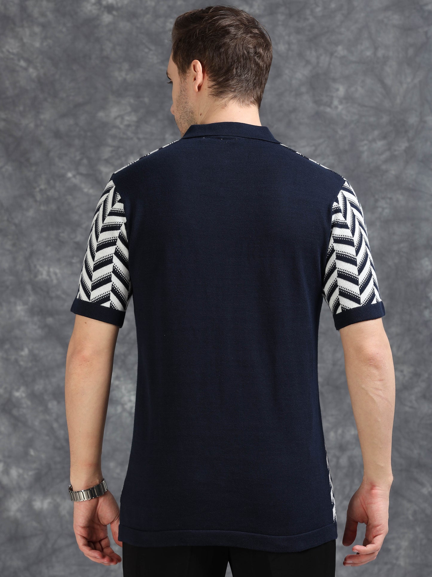Navy Wave Design Polo T-Shirt