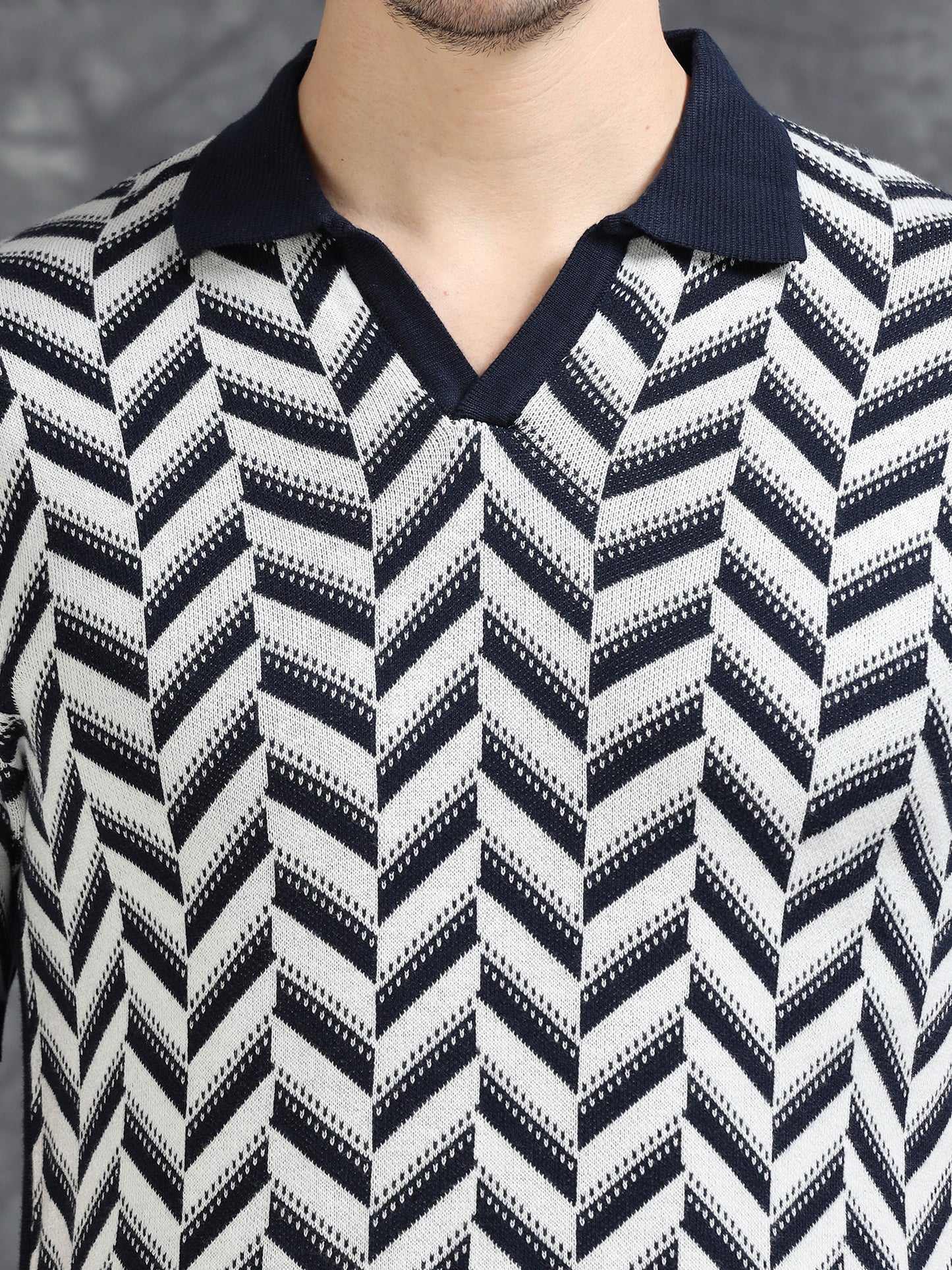 Navy Wave Design Polo T-Shirt