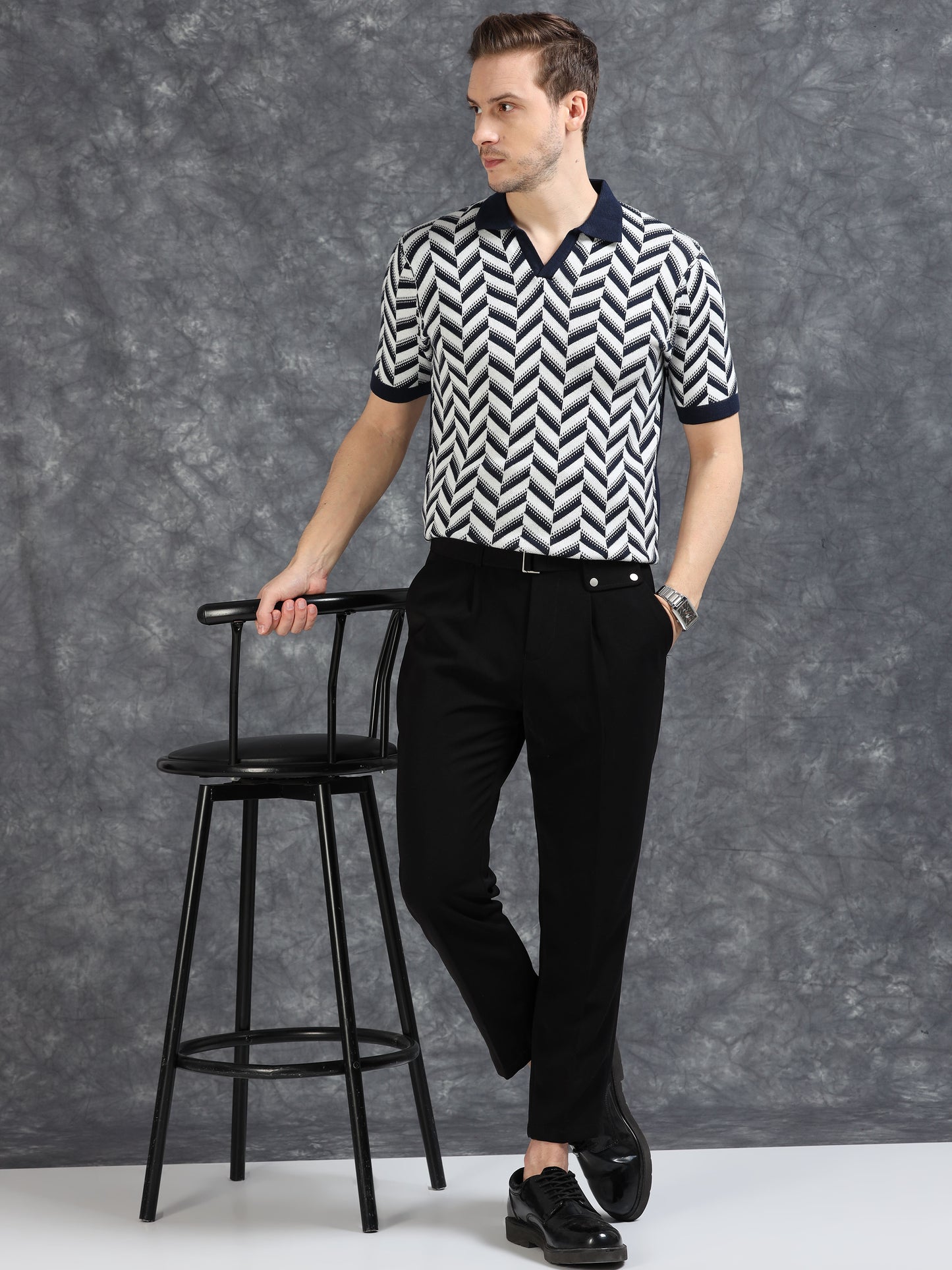 Navy Wave Design Polo T-Shirt