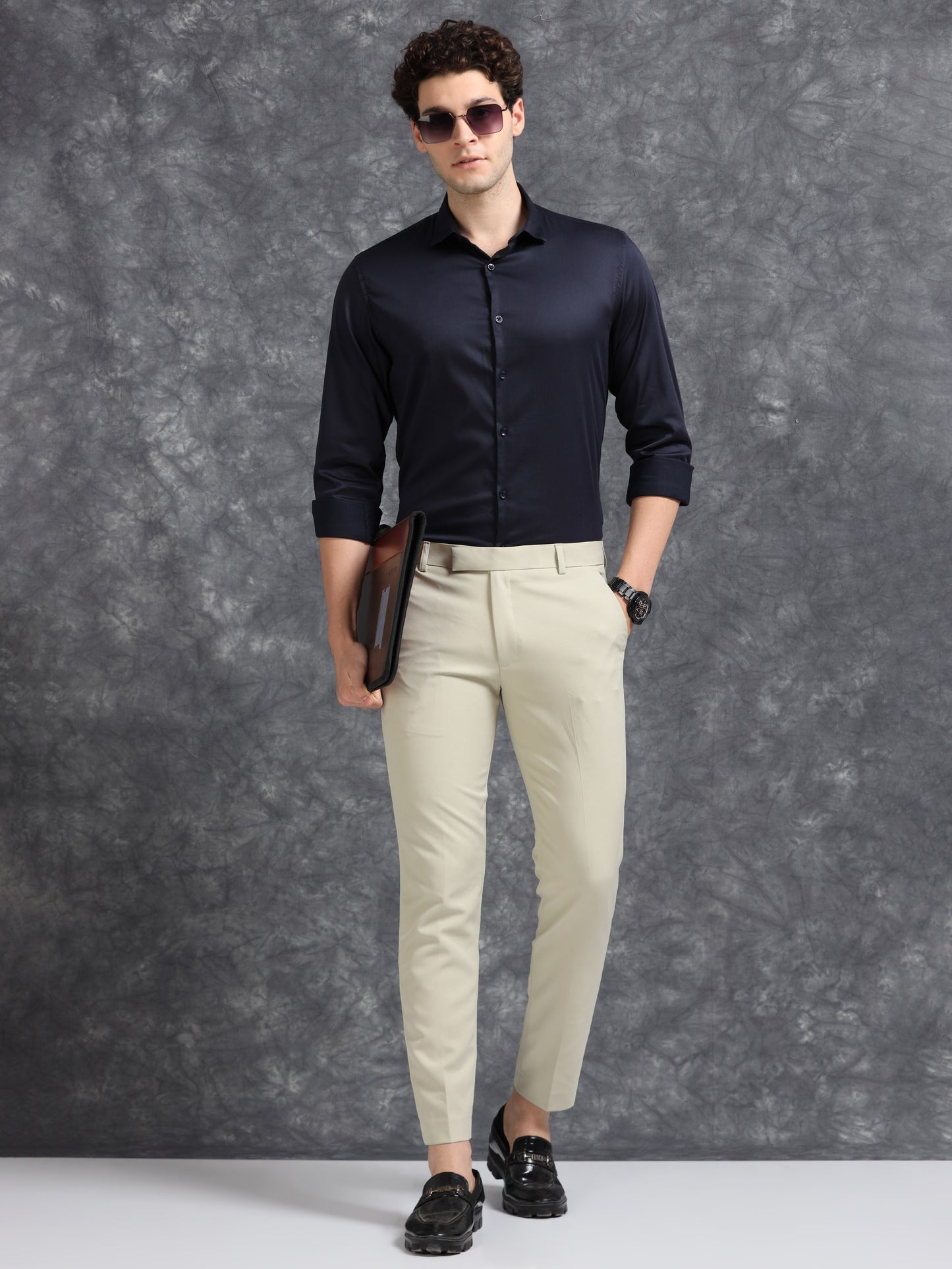 Navy 60's Satin lycra Shirt