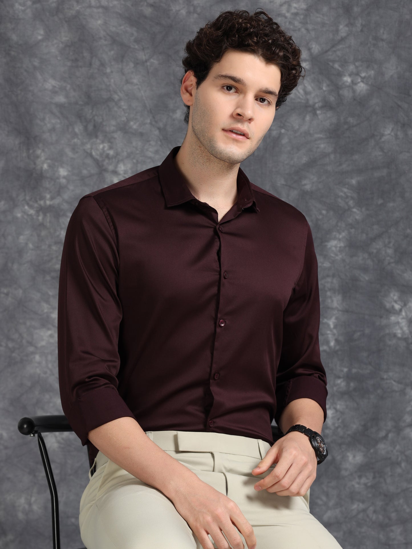 Brown 60's Satin lycra Shirt